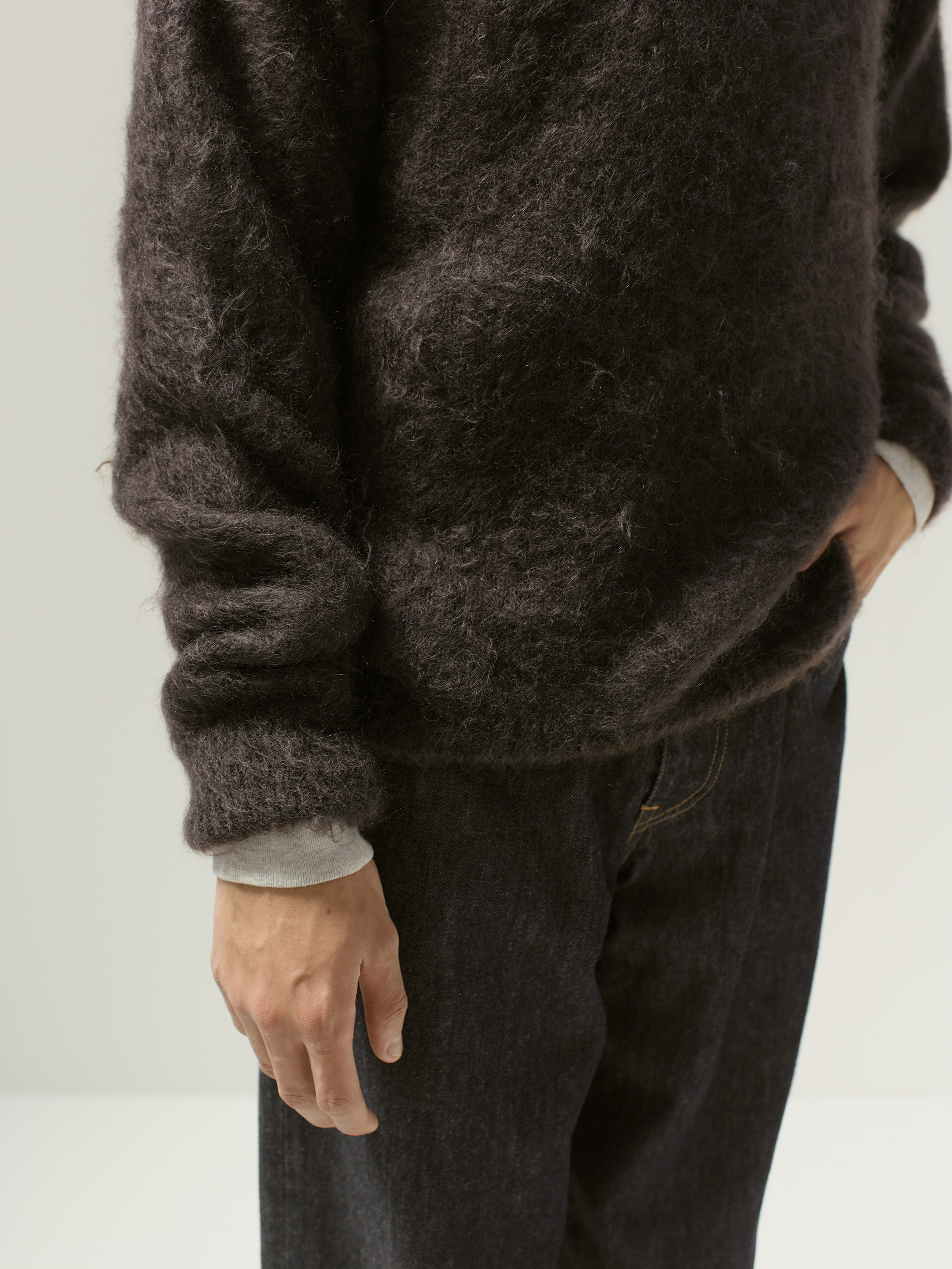 BRUSHED SUPER KID MOHAIR KNIT POLO 詳細画像 DARK BROWN 3