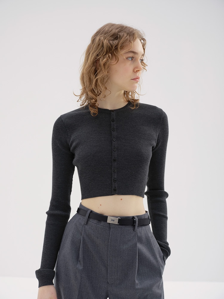 SUPER FINE WOOL HIGH GAUGE RIB KNIT SHORT CARDIGAN - AURALEE