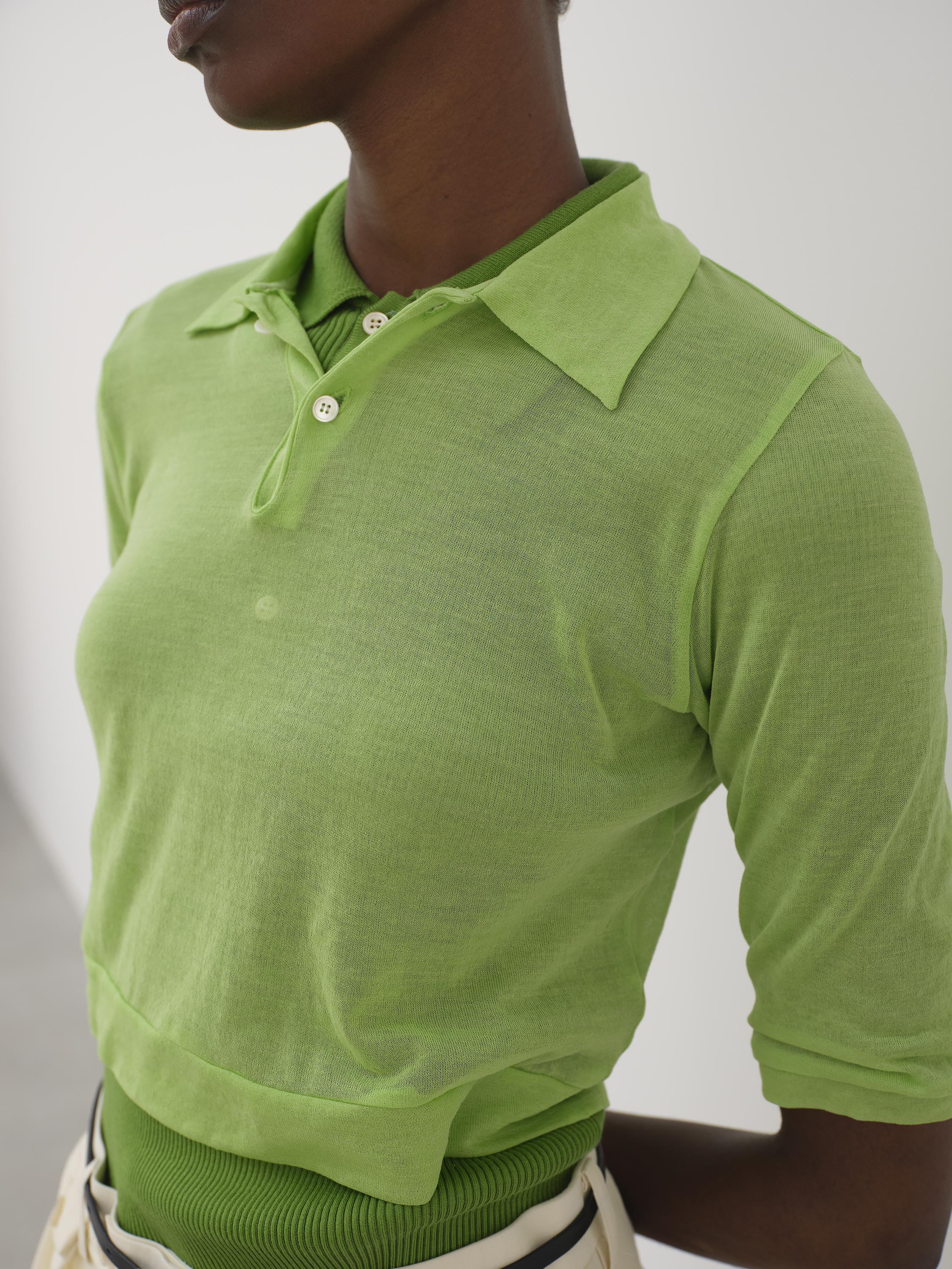 HARD TWIST COTTON GAUZE SHORT POLO 詳細画像 LIME GREEN 2