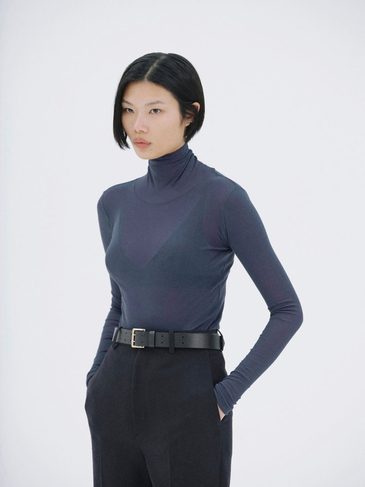 SUPER HIGH GAUGE SHEER RIB TURTLE NECK L/S TEE - AURALEE