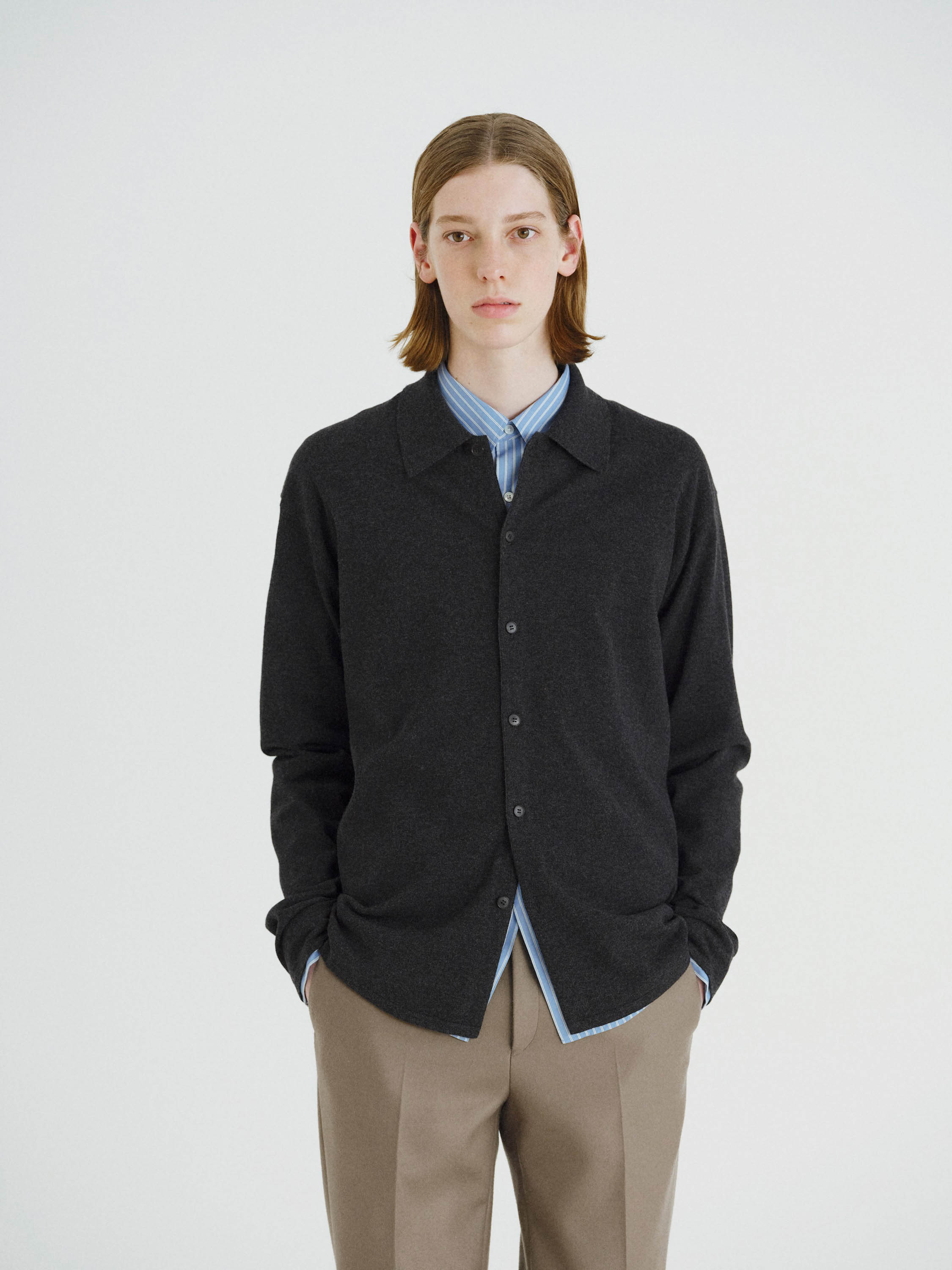 HIGH TWIST WOOL KNIT SHIRT CARDIGAN 詳細画像 CHARCOAL 1