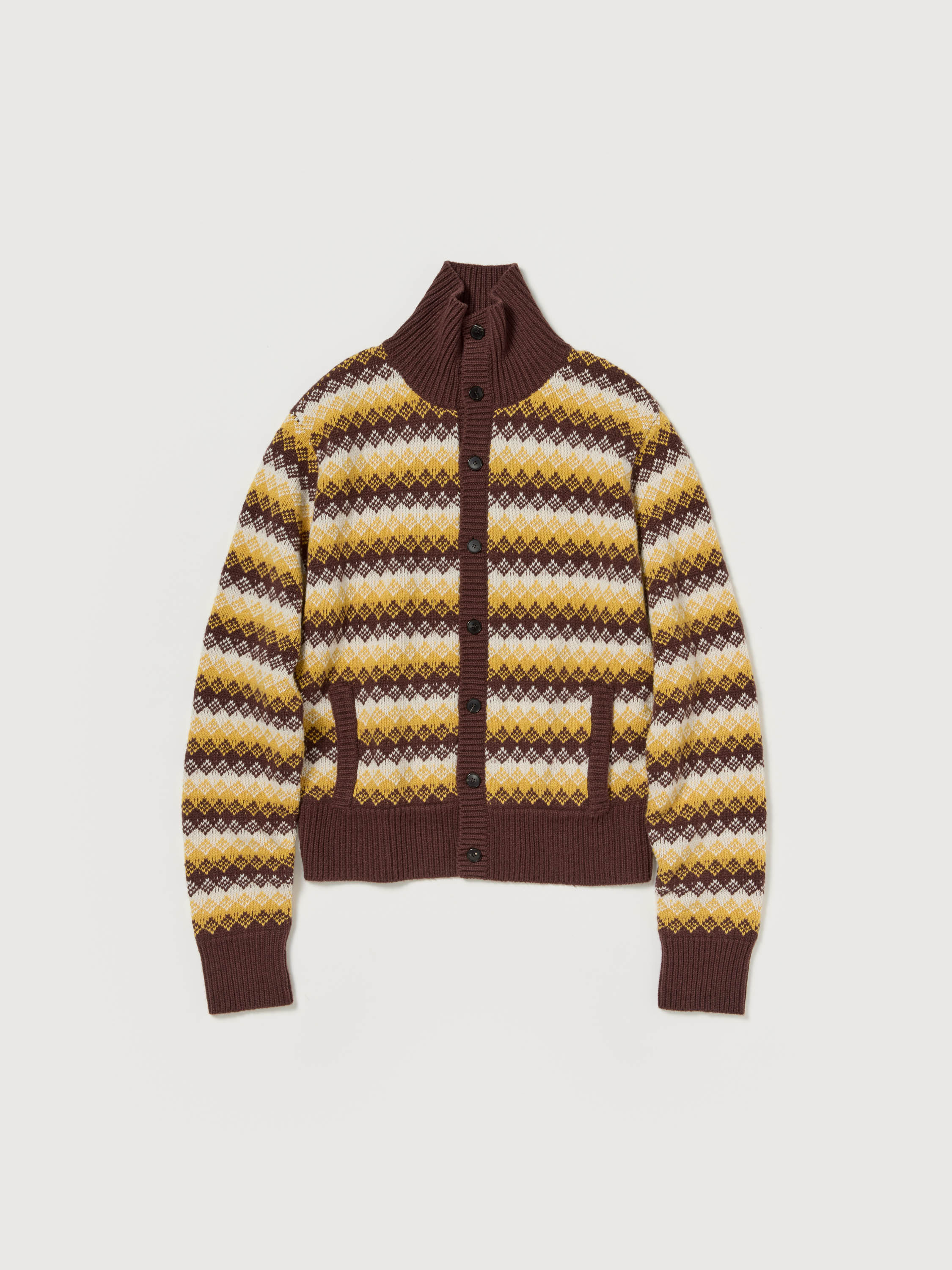 CASHMERE JACQUARD KNIT HIGH-NECK CARDIGAN 詳細画像 BURGUNDY YELLOW 1