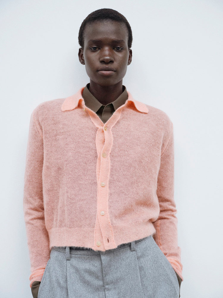 KID MOHAIR SHEER KNIT SHIRT CARDIGAN