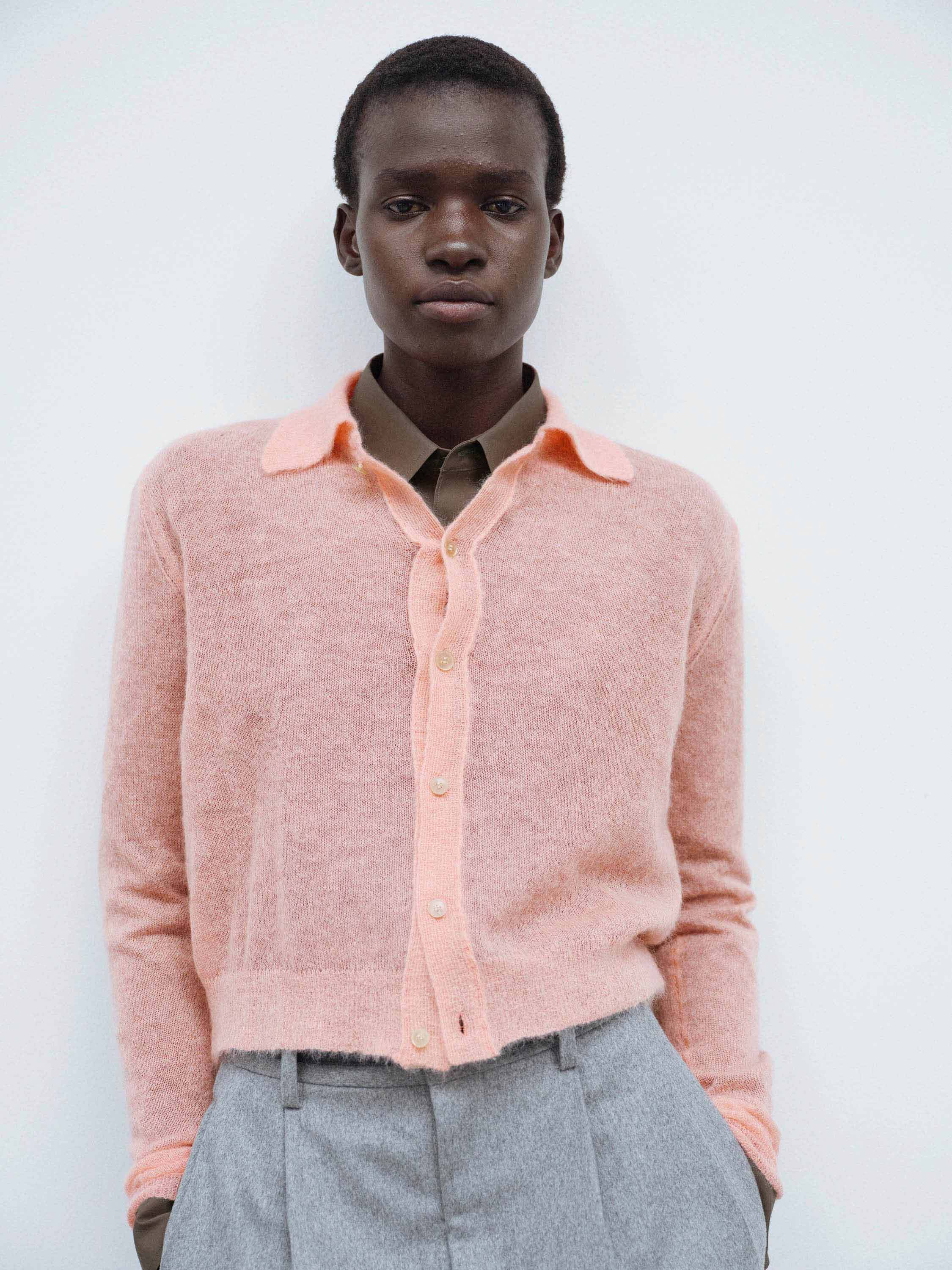 KID MOHAIR SHEER KNIT SHIRT CARDIGAN 詳細画像 SALMON PINK 1