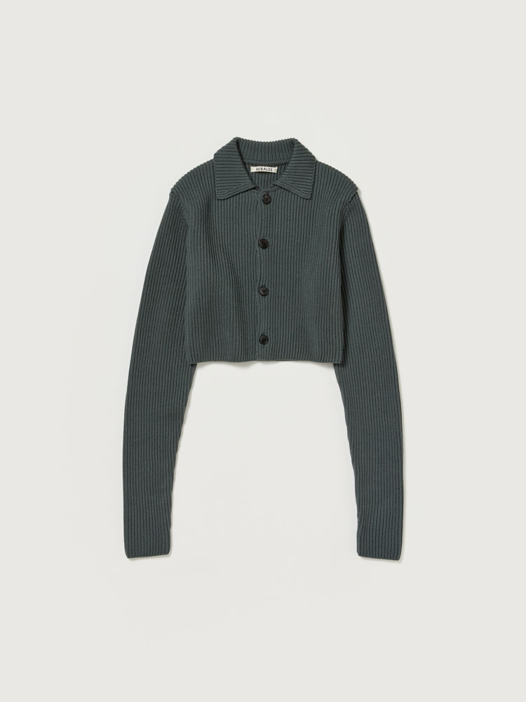 SUPER FINE WOOL SOFT RIB KNIT CROPPED SHIRT CARDIGAN