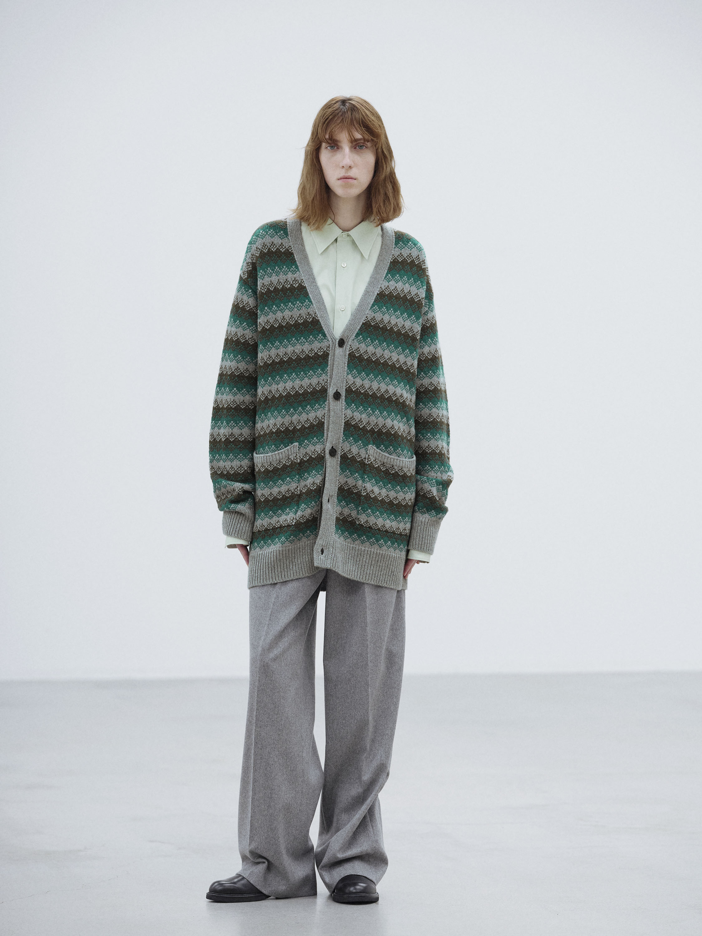 CASHMERE JACQUARD KNIT LONG CARDIGAN 詳細画像 GRAY GREEN 1