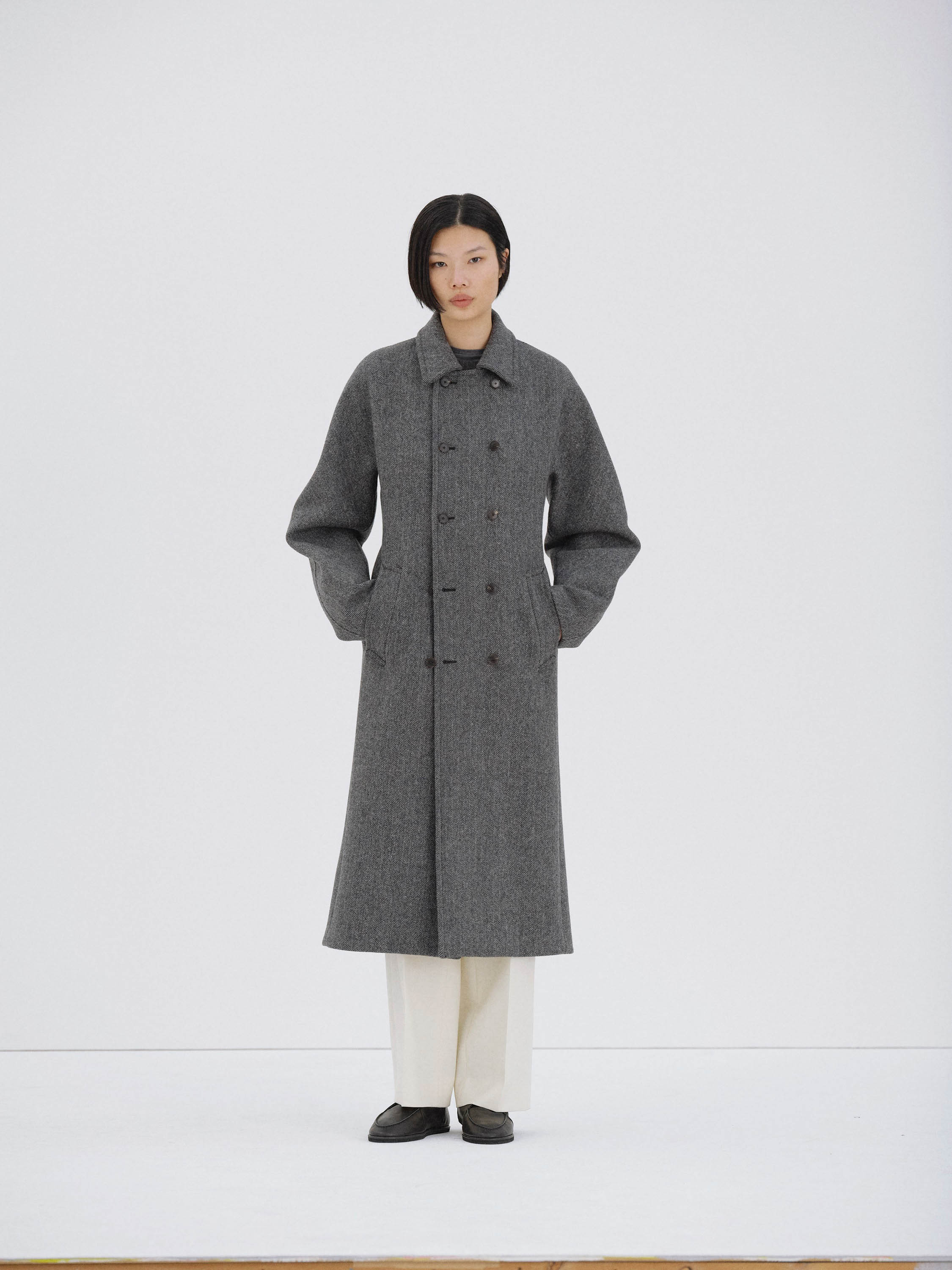 SHETLAND WOOL DOUBLE CLOTH COAT 詳細画像 GRAY HERRINGBONE 2