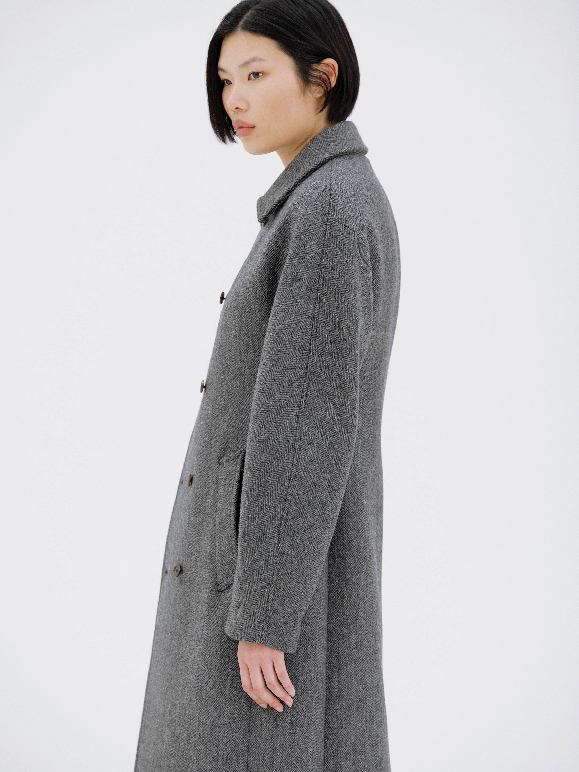 SHETLAND WOOL DOUBLE CLOTH COAT 詳細画像 GRAY HERRINGBONE 4
