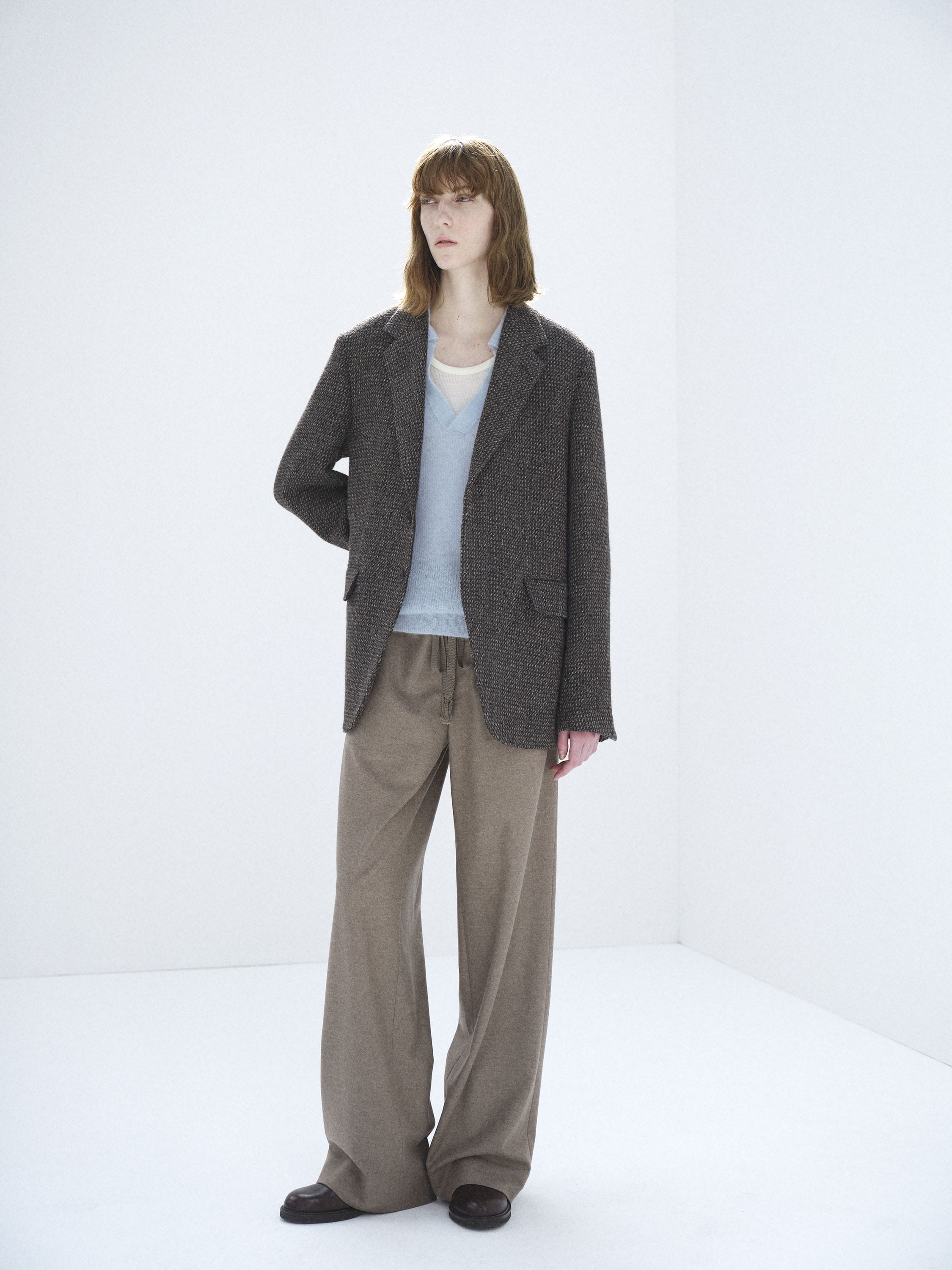ALPACA WOOL SILK TWEED OVER JACKET 詳細画像 GRAY BROWN HAIRLINE 2