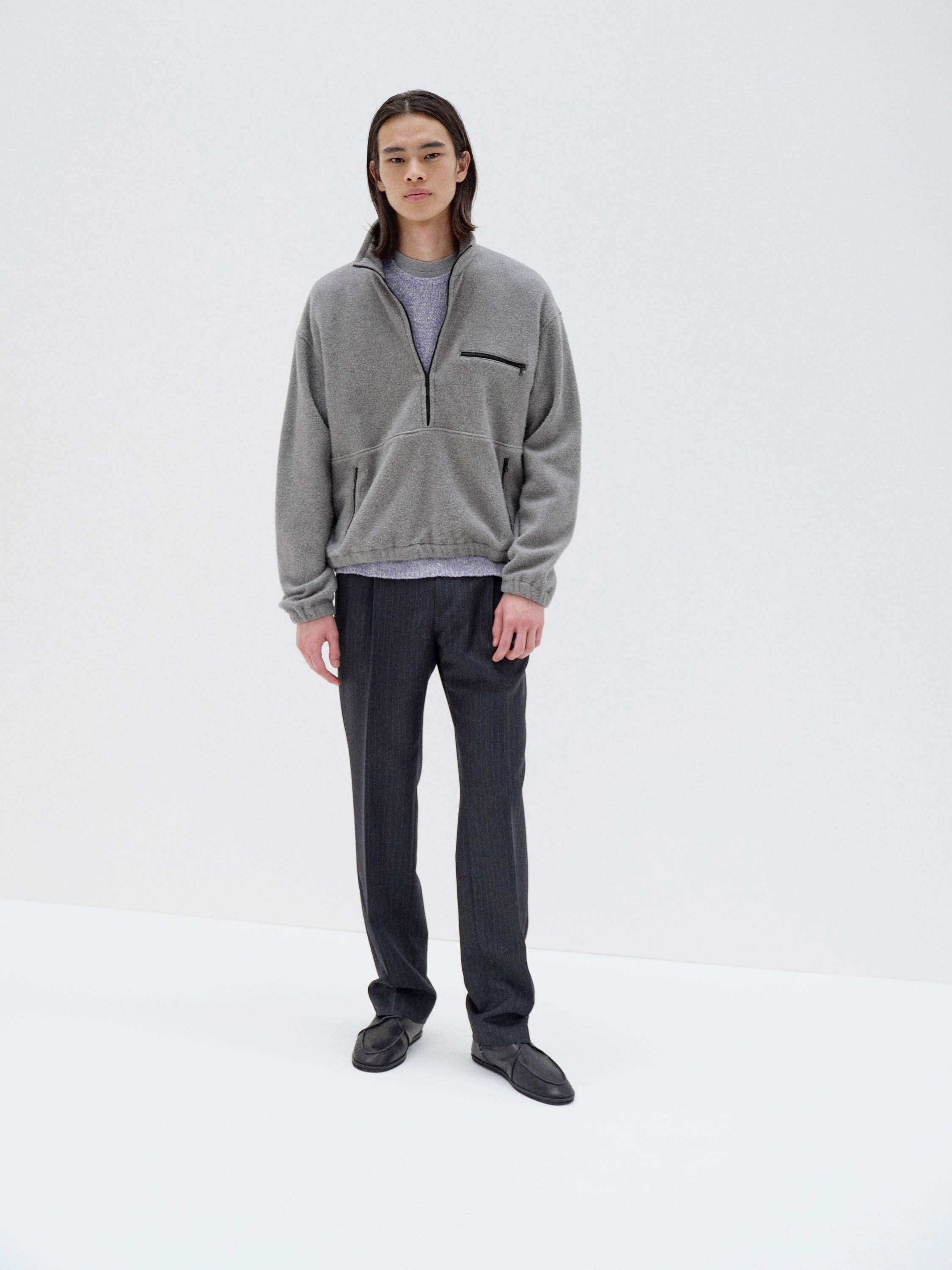 PURE SILK COMFORT FLEECE HALF ZIP P/O 詳細画像 TOP GRAY 1
