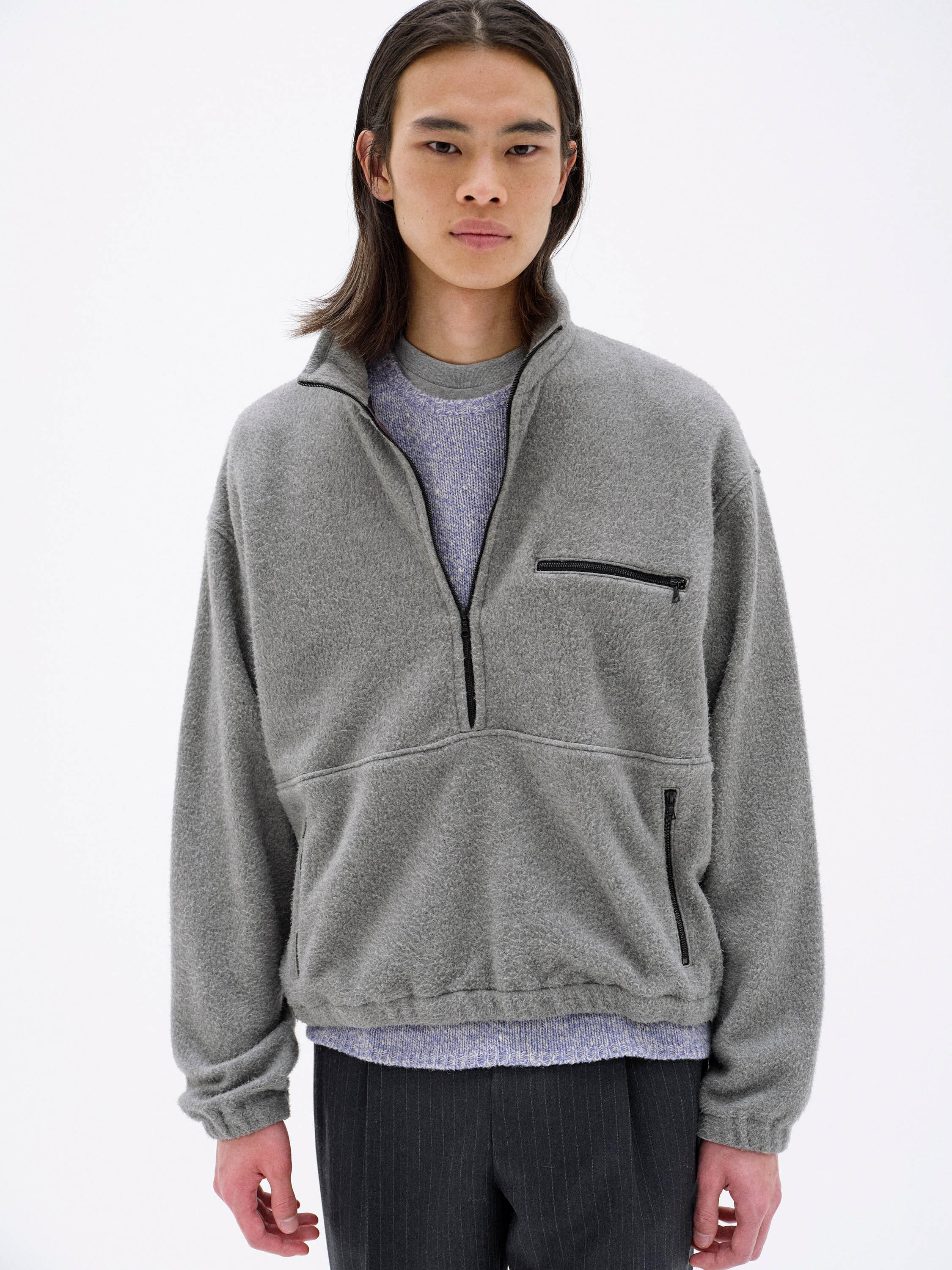 PURE SILK COMFORT FLEECE HALF ZIP P/O 詳細画像 TOP GRAY 2