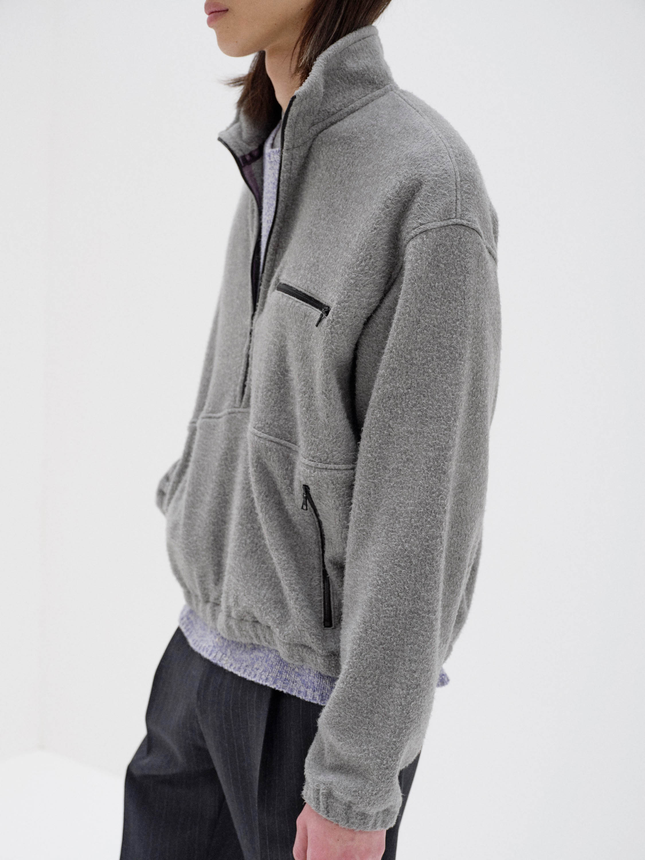 PURE SILK COMFORT FLEECE HALF ZIP P/O 詳細画像 TOP GRAY 3