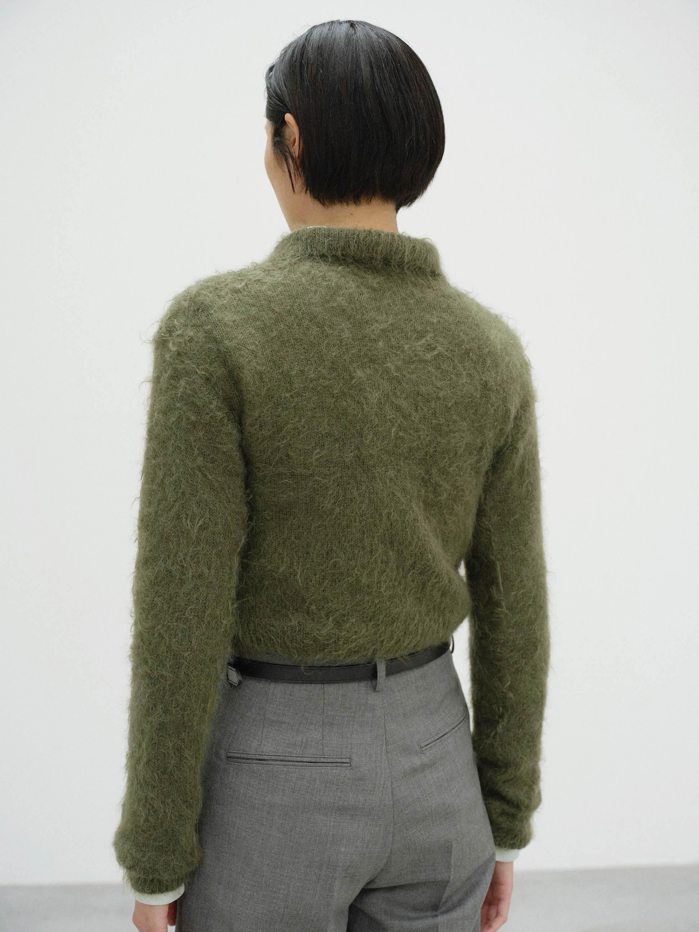 BRUSHED SUPER KID MOHAIR KNIT POLO 詳細画像 OLIVE 3
