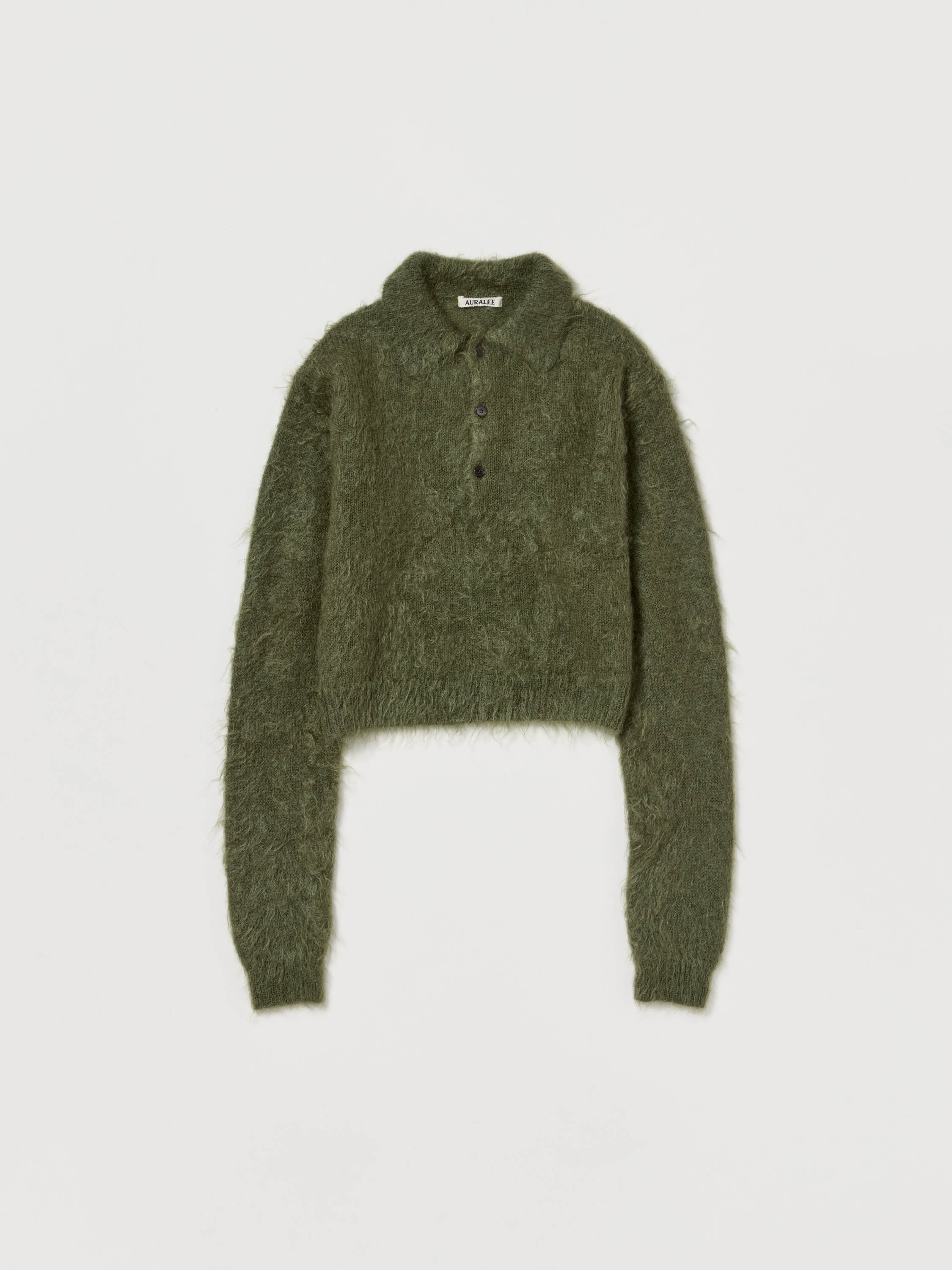 BRUSHED SUPER KID MOHAIR KNIT POLO 詳細画像 OLIVE 4