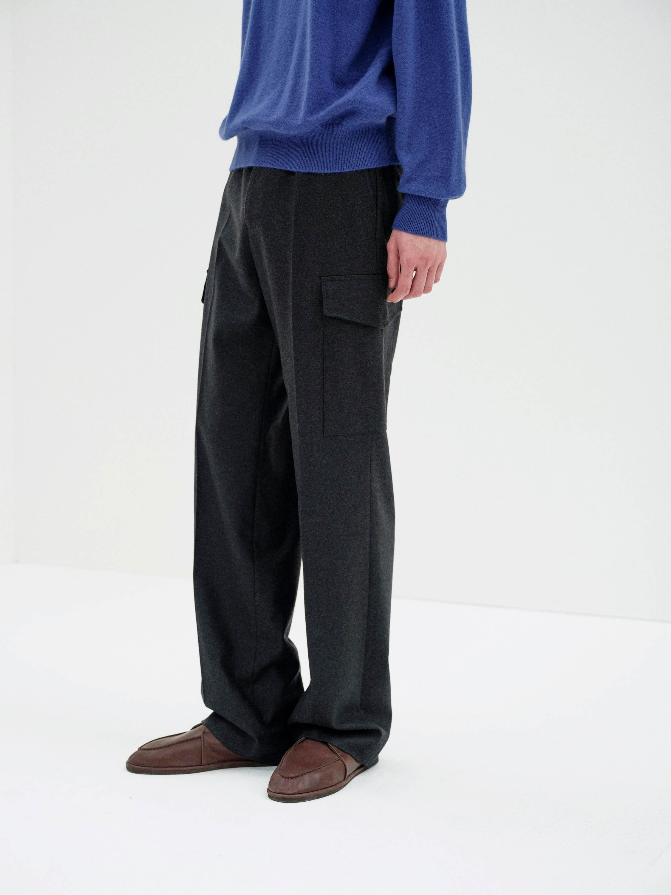 WOOL FULLING FLANNEL CARGO SLACKS 詳細画像 TOP CHARCOAL 1