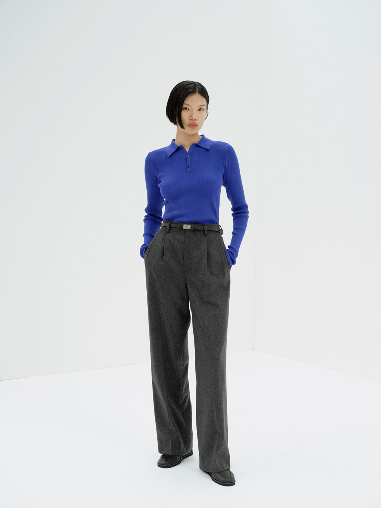 SUPER FINE WOOL HIGH GAUGE RIB KNIT POLO