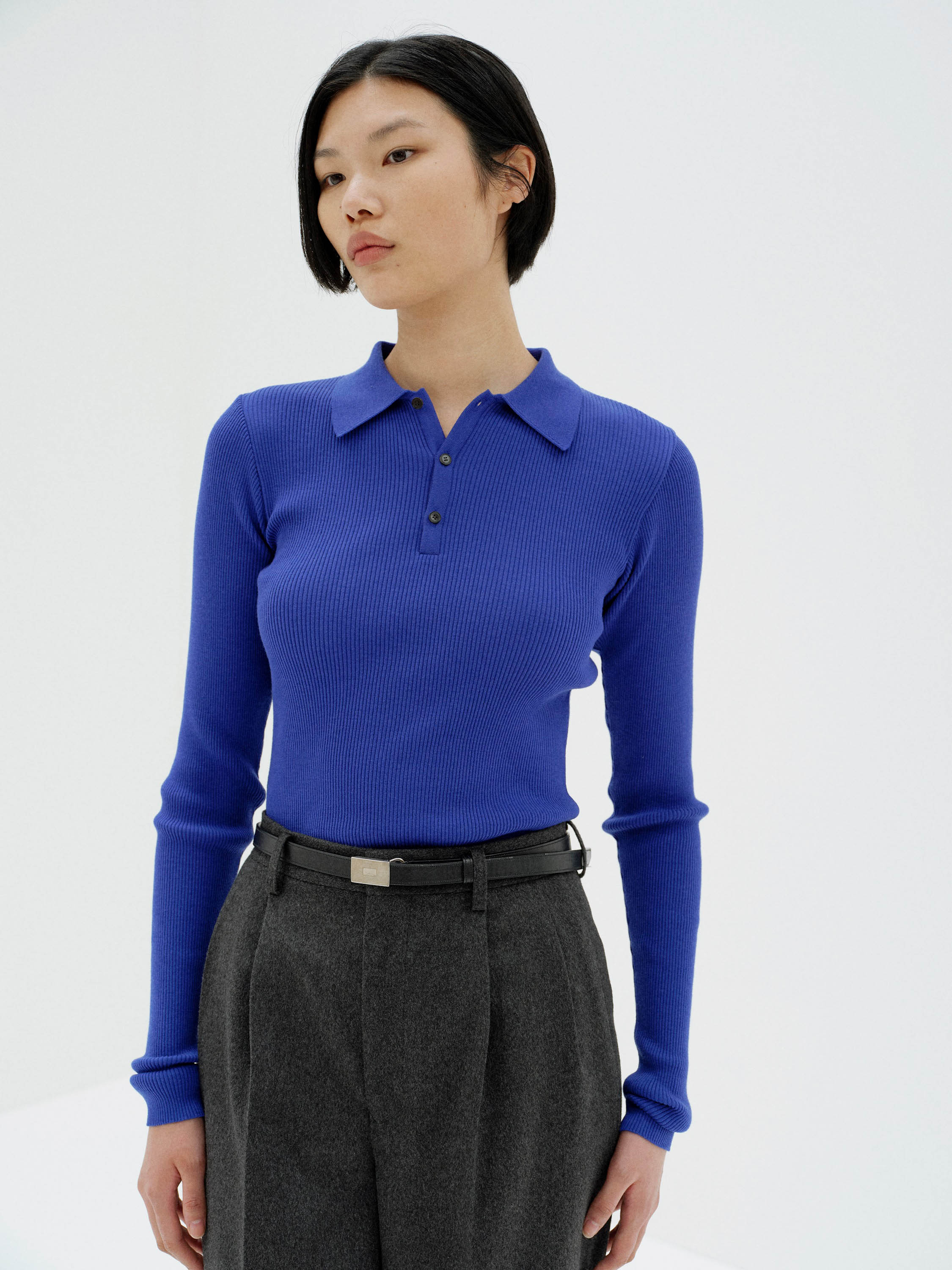 SUPER FINE WOOL HIGH GAUGE RIB KNIT POLO 詳細画像 ROYAL BLUE 2