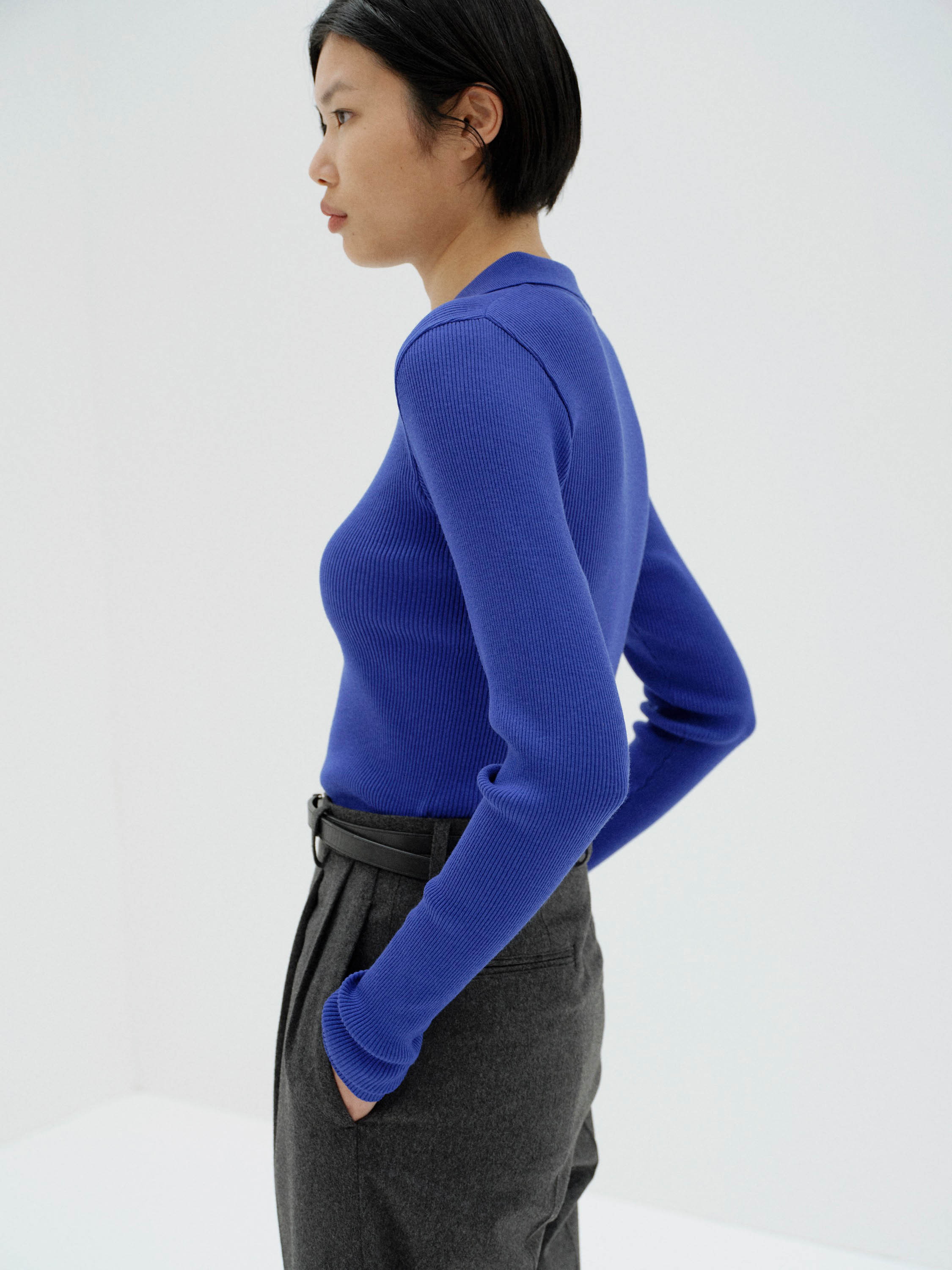 SUPER FINE WOOL HIGH GAUGE RIB KNIT POLO 詳細画像 ROYAL BLUE 3