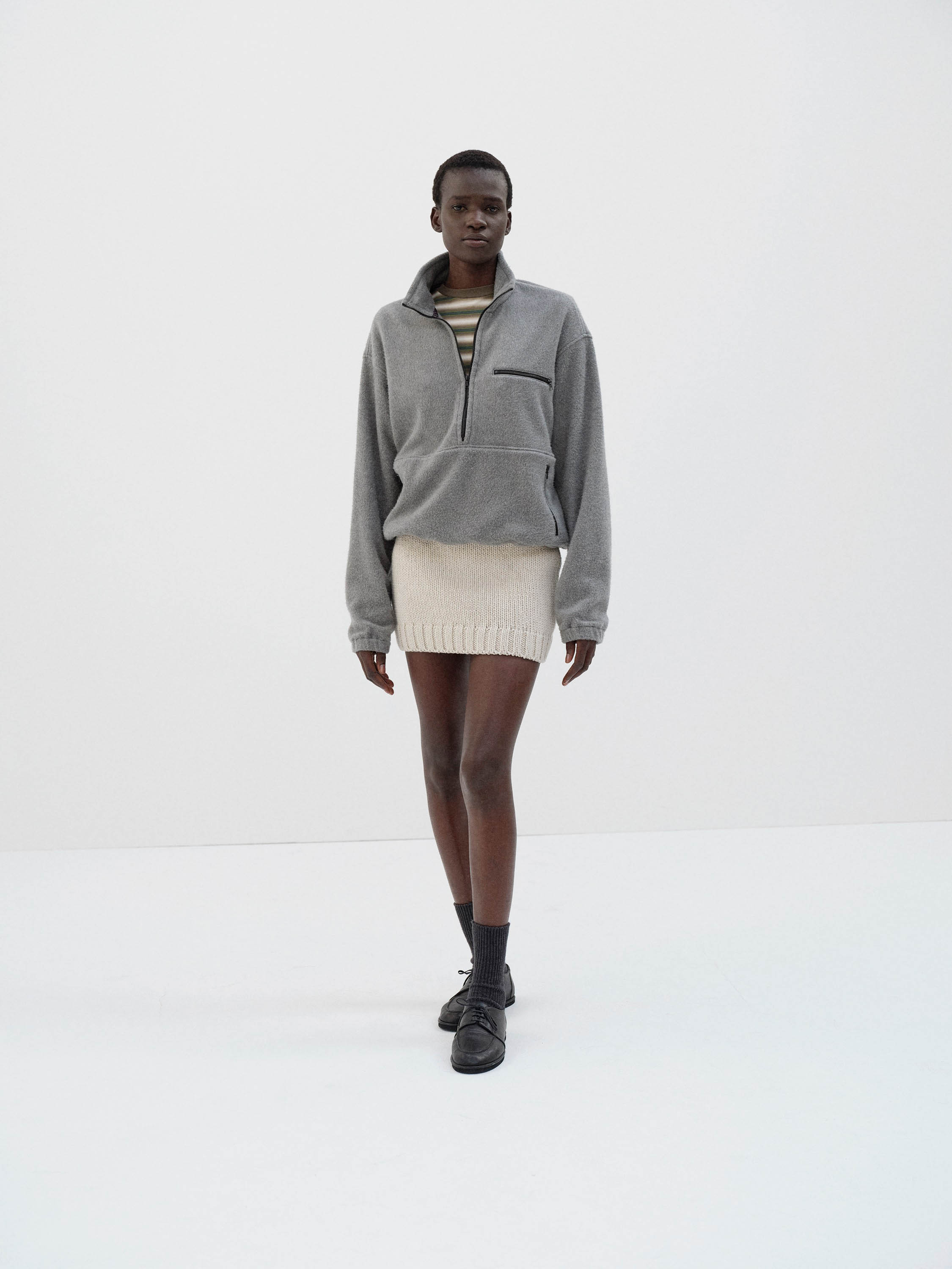 PURE SILK COMFORT FLEECE HALF ZIP P/O 詳細画像 TOP GRAY 1