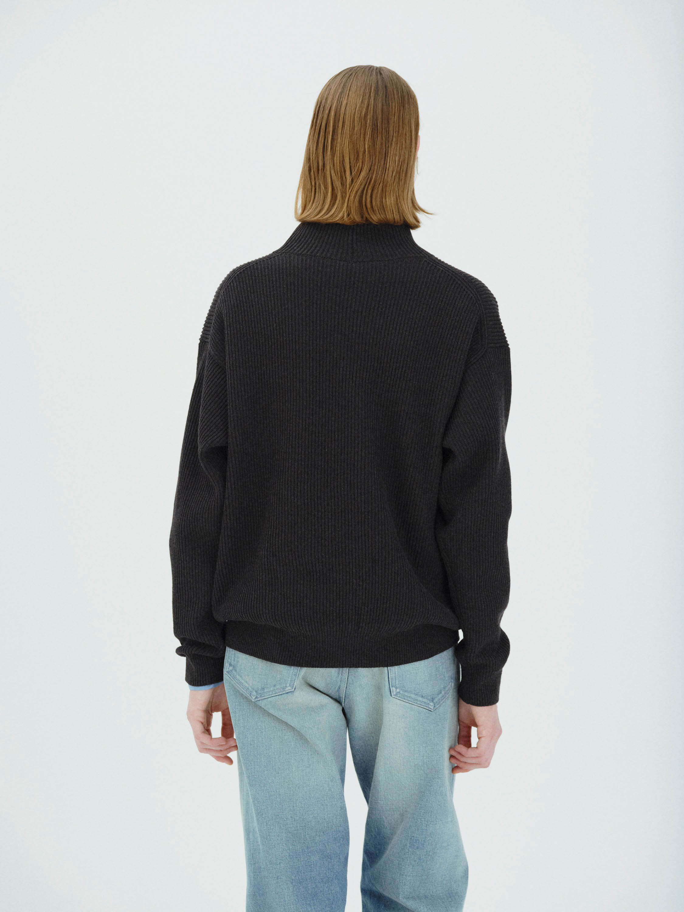 SUPER FINE WOOL RIB KNIT TURTLE 詳細画像 BLACK 3