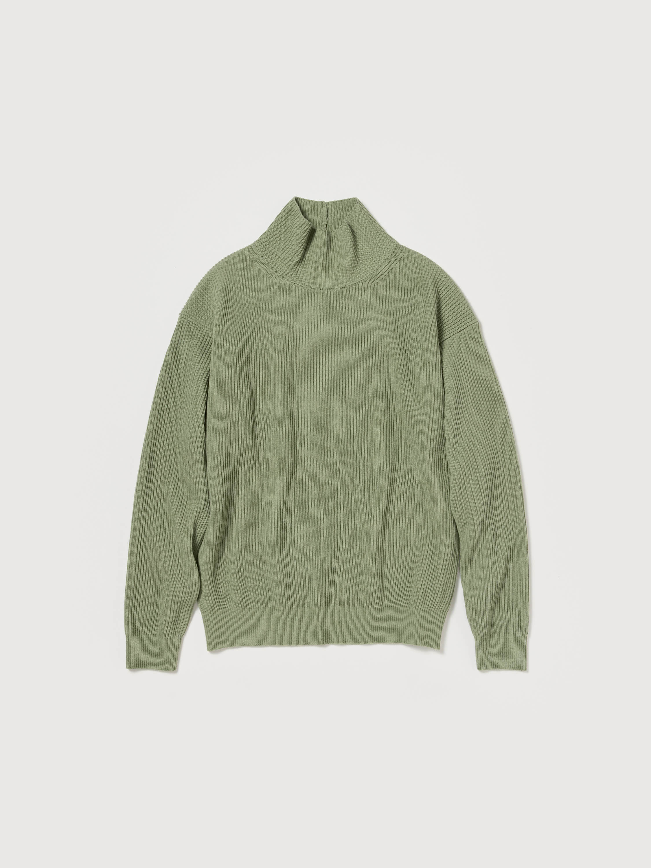 SUPER FINE WOOL RIB KNIT TURTLE 詳細画像 DUSTY GREEN 1