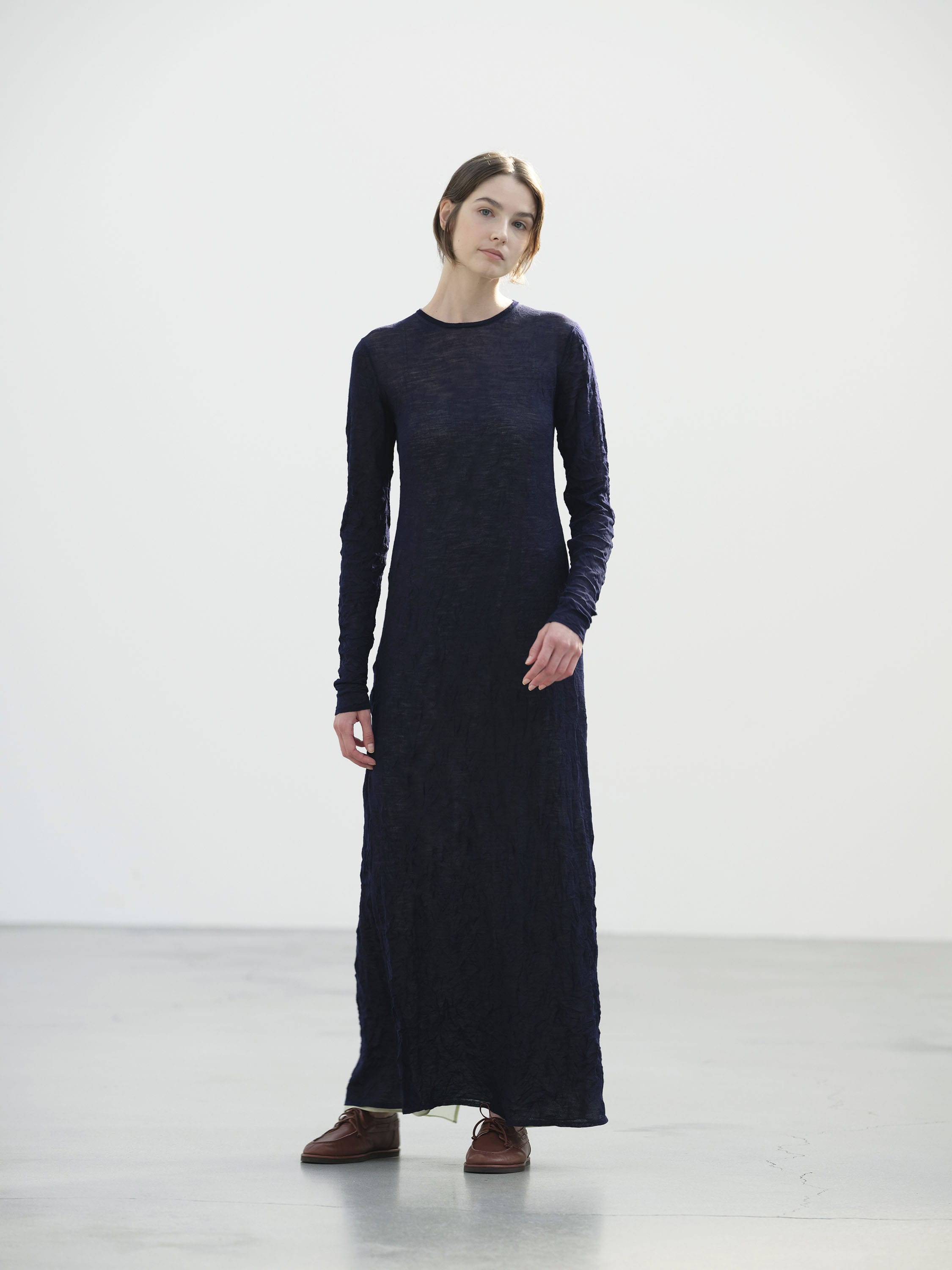 WRINKLED WOOL POLYESTER HIGH GAUGE KNIT DRESS