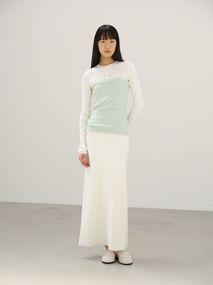 COTTON SILK STRETCH DOUBLE FACE KNIT SKIRT - AURALEE