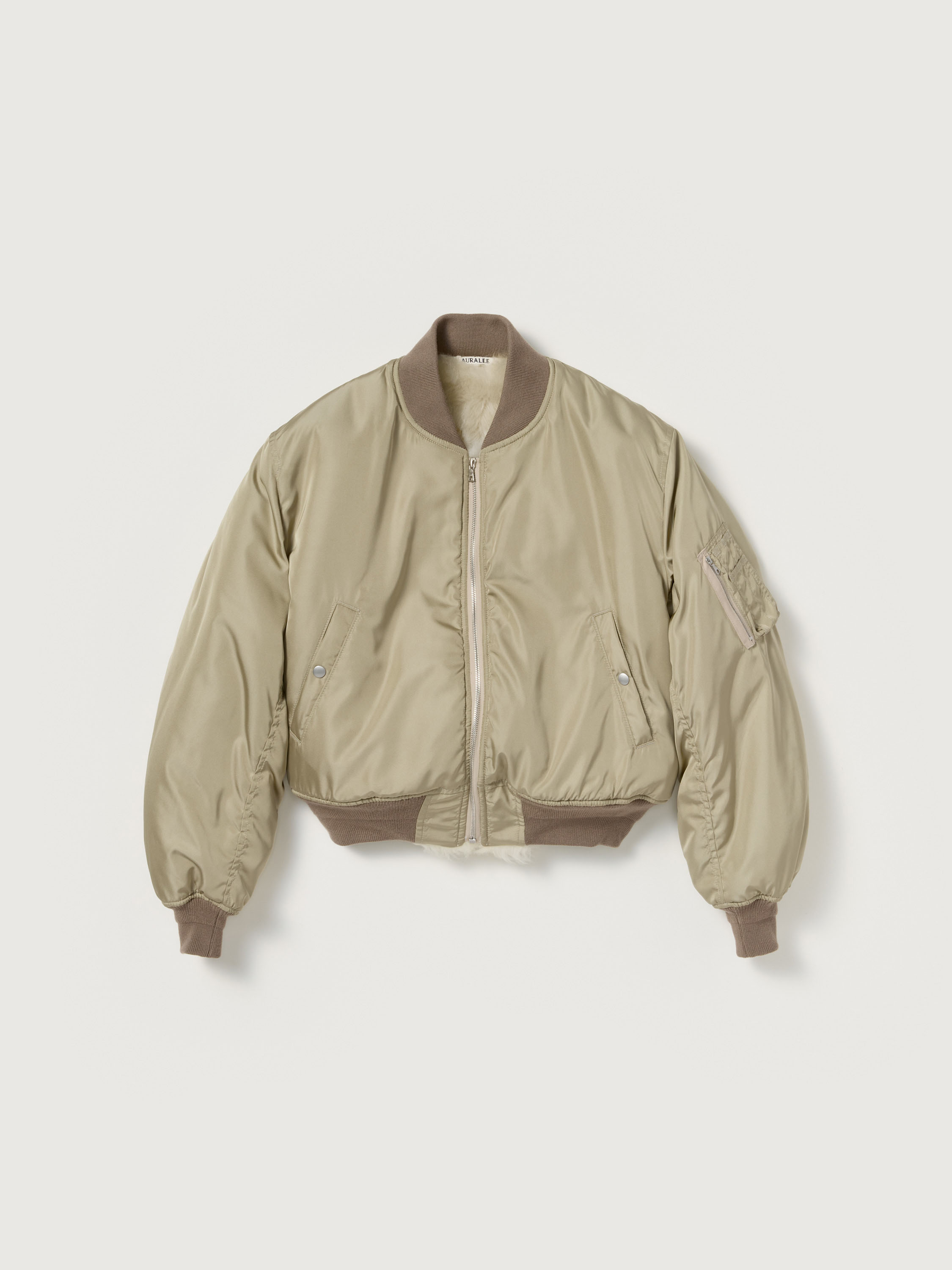 SILK TWILL FLIGHT BLOUSON / MERINO MOUTON LINING 詳細画像 LIGHT KHAKI × IVORY BEIGE 5
