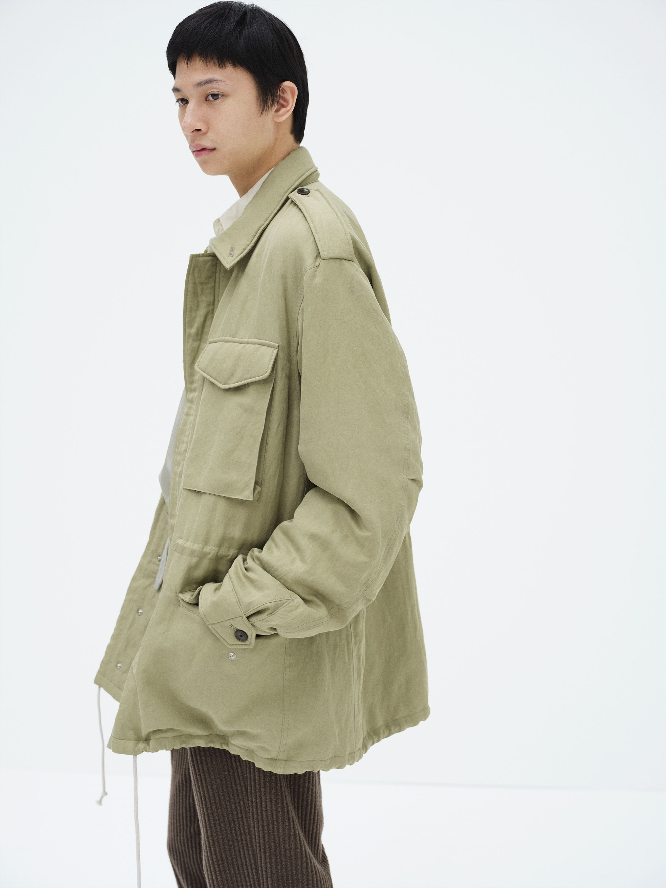 BRUSHED SILK LINEN SATIN PADDED MILITARY BLOUSON 詳細画像 LIGHT KHAKI 2