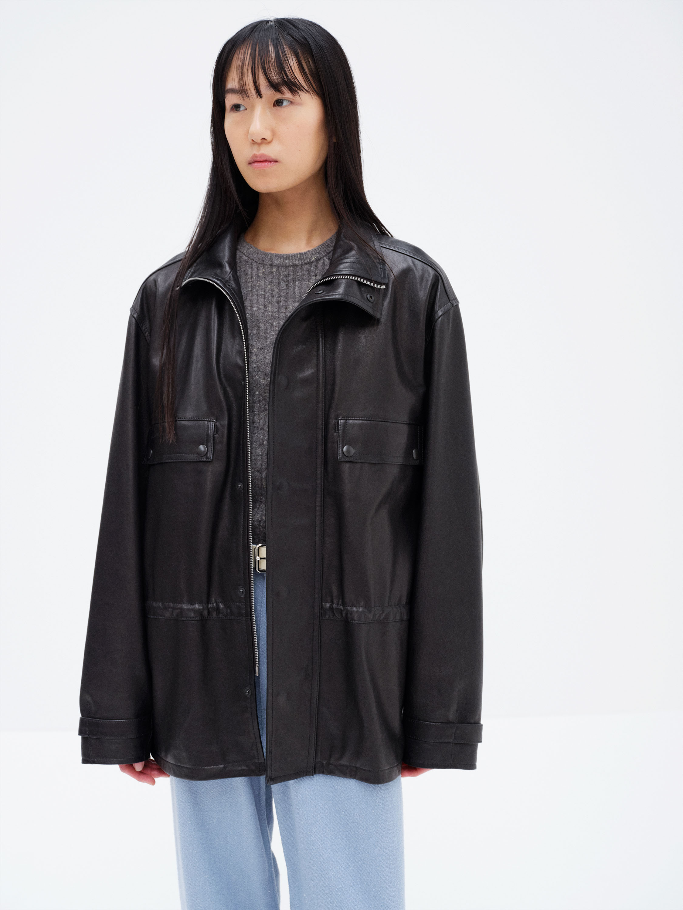 TEXTURED LAMB LEATHER BLOUSON 詳細画像 BLACK 2