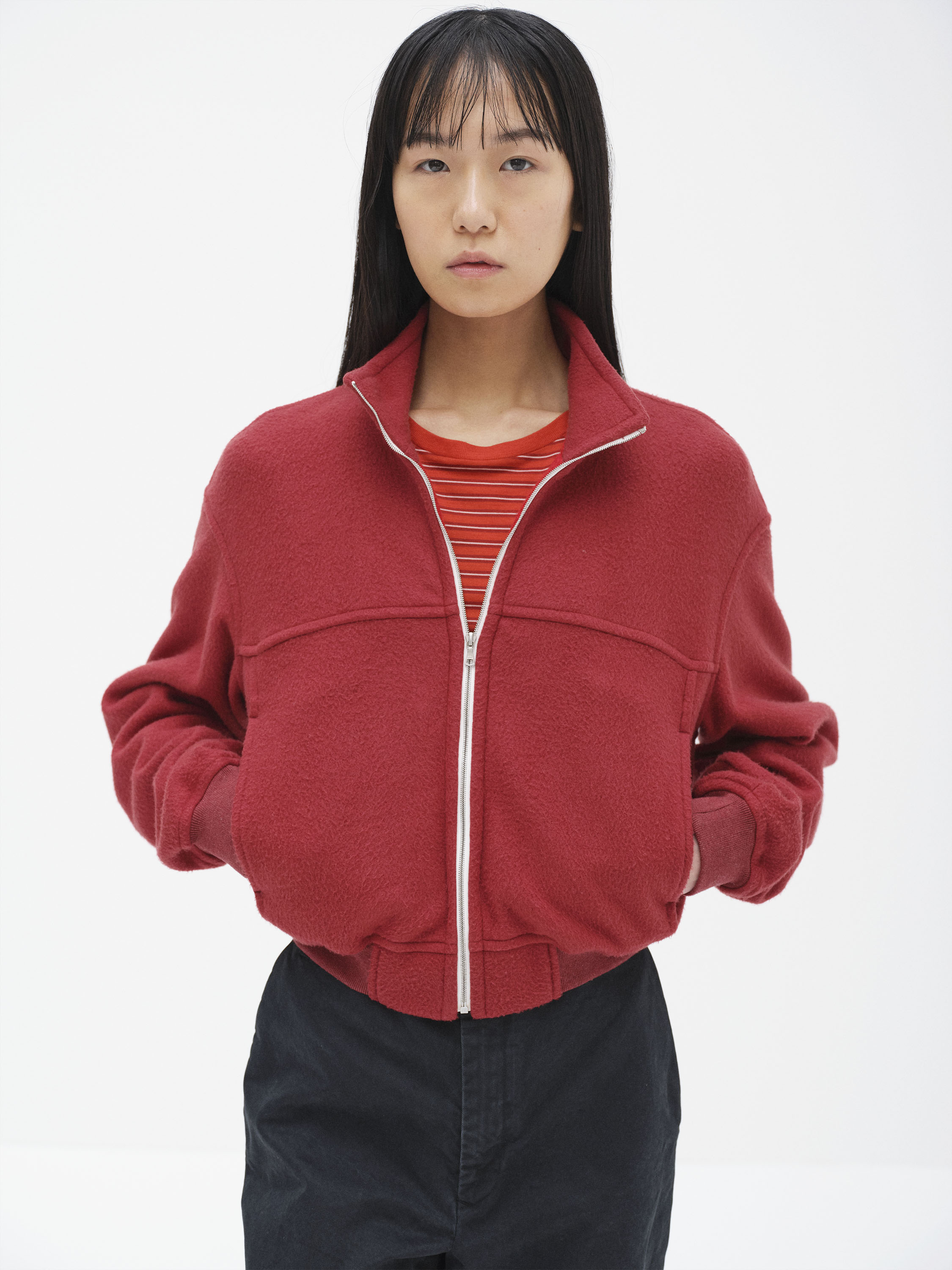 PURE SILK COMFORT FLEECE ZIP BLOUSON 詳細画像 RED 2