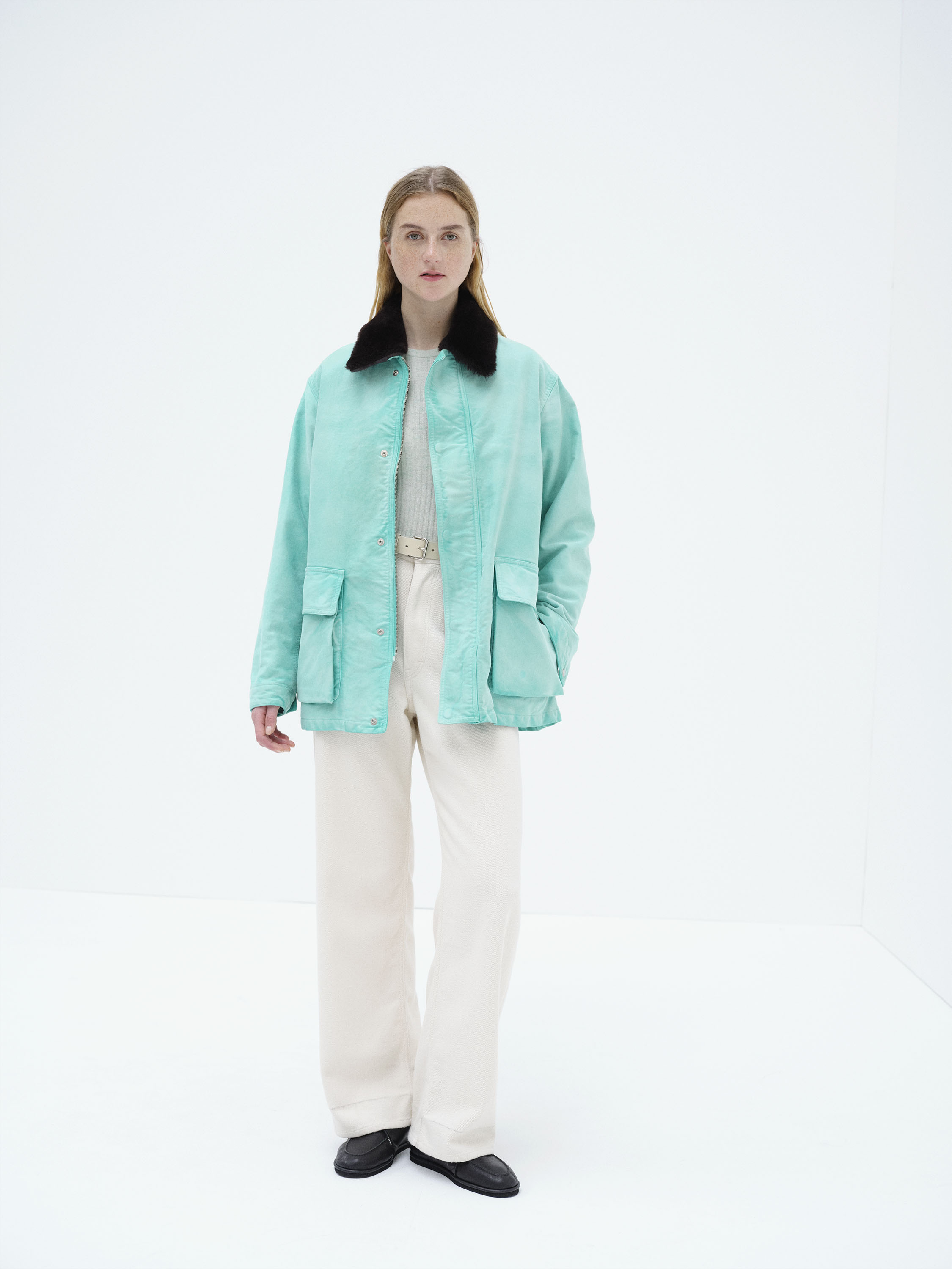 GARMENT-DYED ORGANIC COTTON HEAVY MOLESKIN BLOUSON 詳細画像 FADED AQUA GREEN 1