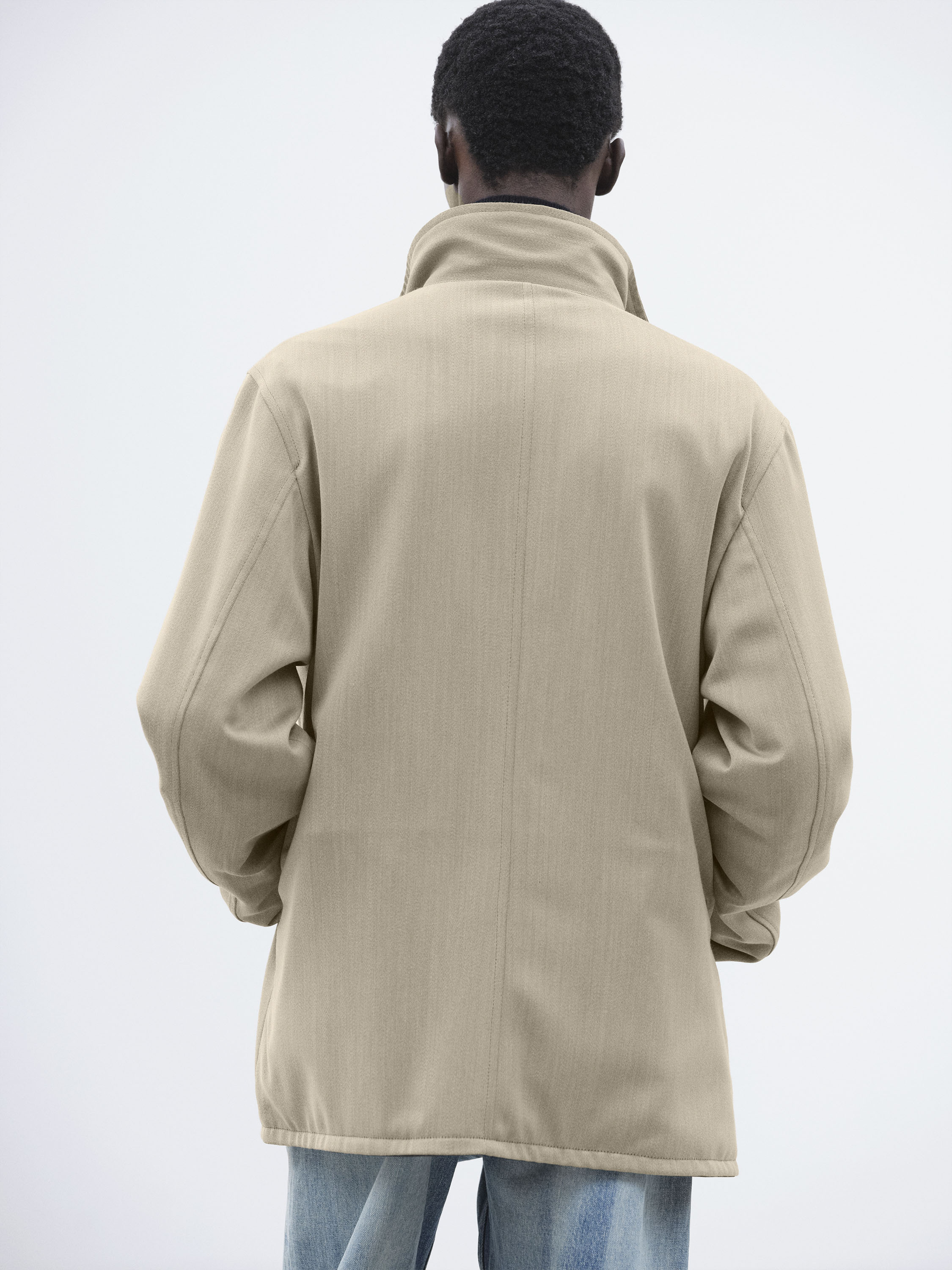 REVERSIBLE WOOL TWISTED TWILL / SHEEP LEATHER HALF COAT 詳細画像 KHAKI BEIGE CHAMBRAY × BLACK 4