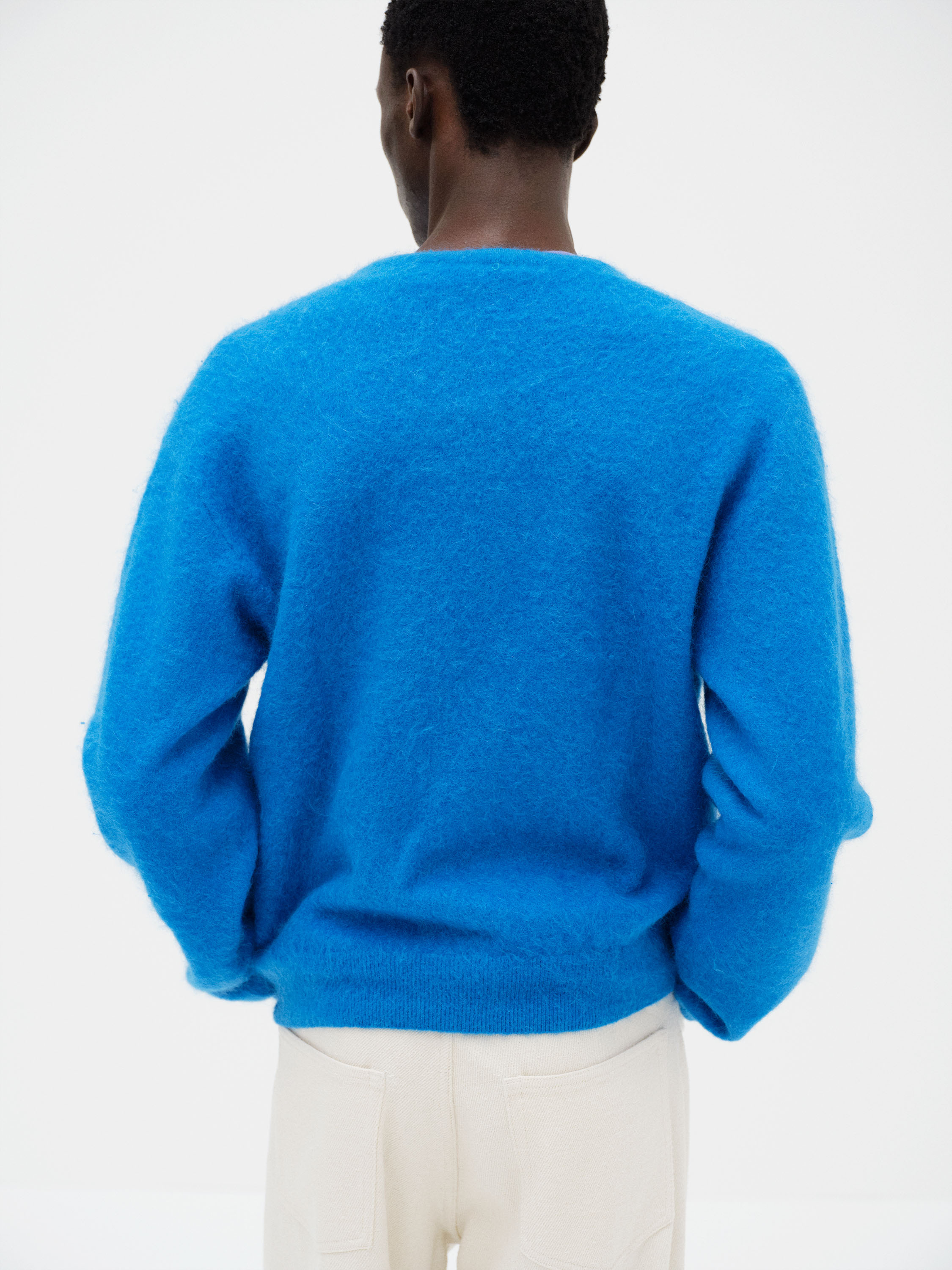 GARMENT-DYED BABY ALPACA FUR KNIT CREW-NECK CARDIGAN 詳細画像 BLUE 4