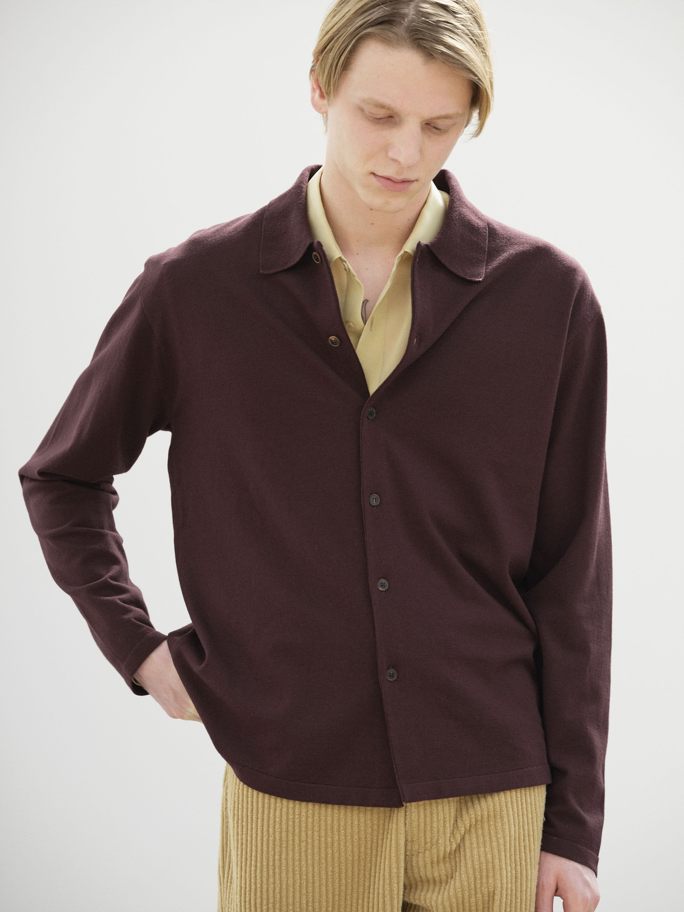 HIGH TWIST WOOL KNIT SHIRT CARDIGAN 詳細画像 RED BROWN 1