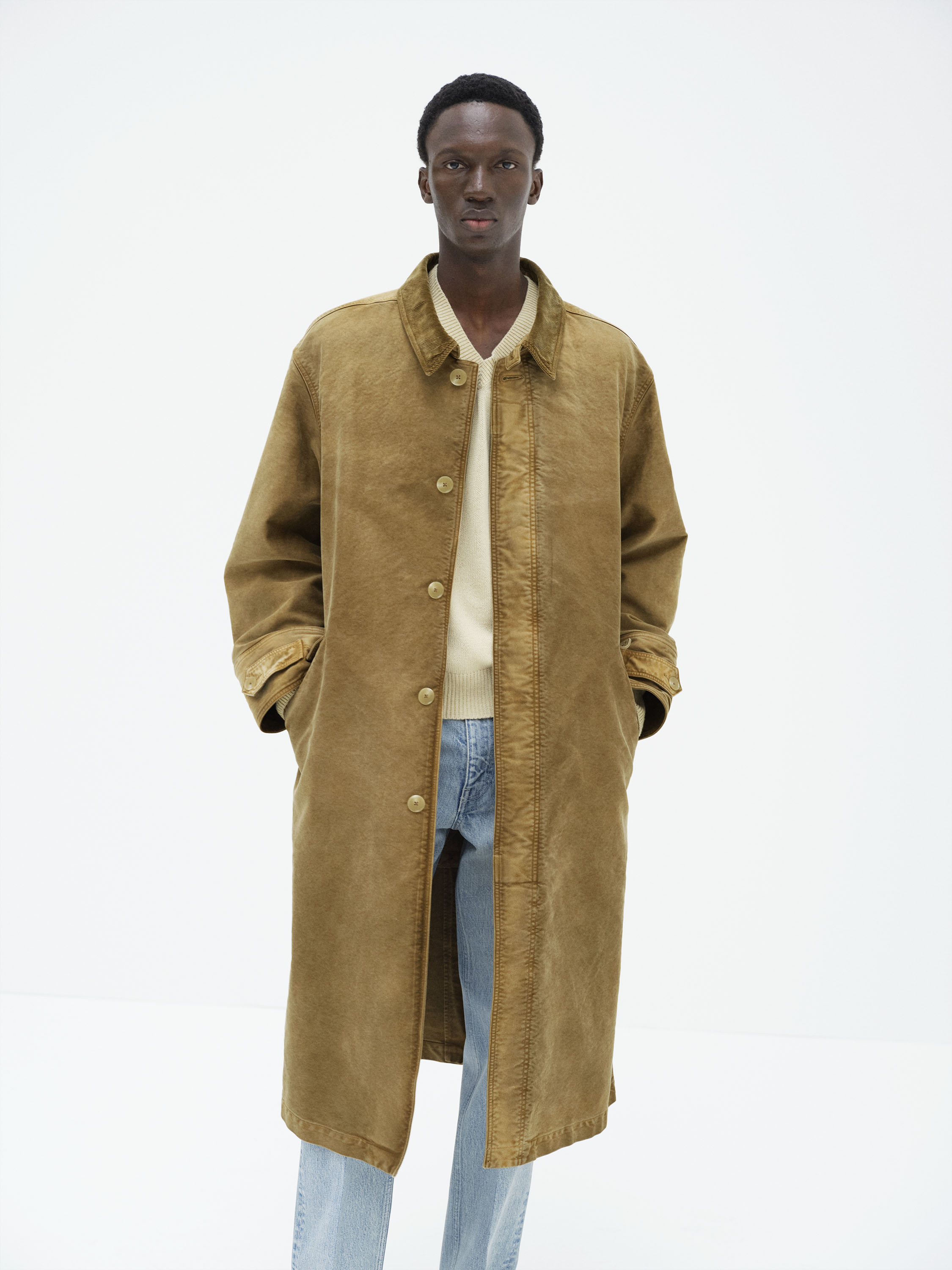 GARMENT-DYED ORGANIC COTTON HEAVY MOLESKIN COAT 詳細画像 FADED BROWN 3