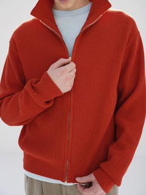 SUPER FINE WOOL RIB KNIT ZIP CARDIGAN