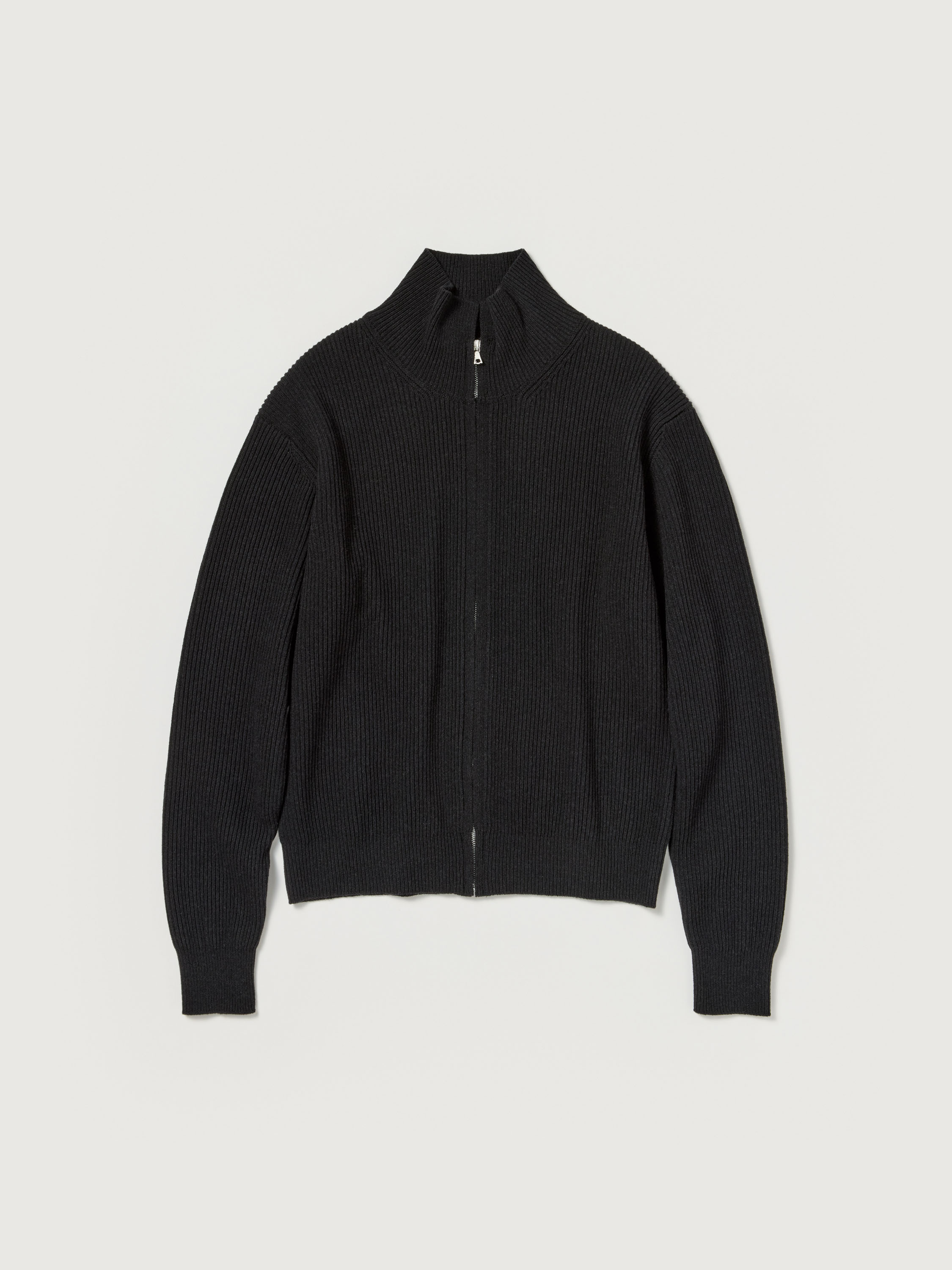 SUPER FINE WOOL RIB KNIT ZIP CARDIGAN 詳細画像 TOP BLACK 1