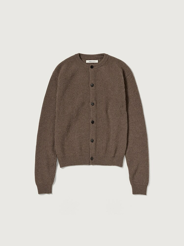 SUPER FINE WOOL CASHMERE RIB KNIT CARDIGAN
