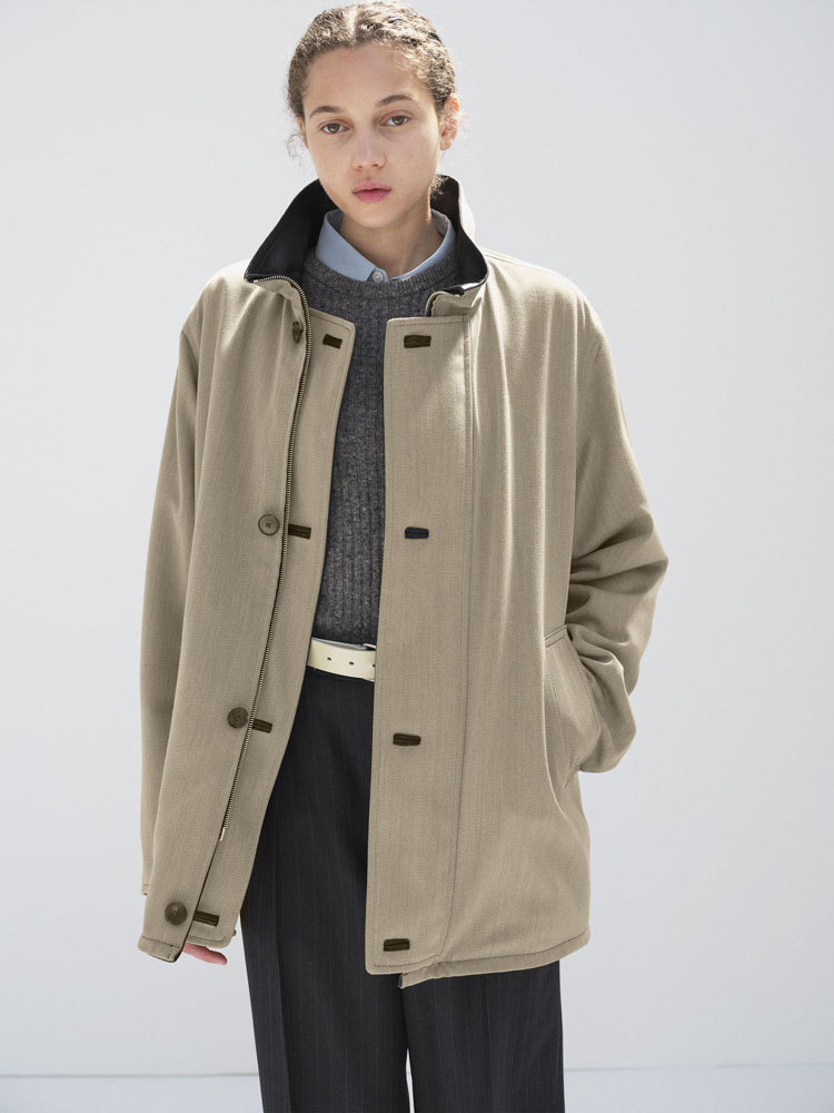 REVERSIBLE WOOL TWISTED TWILL / SHEEP LEATHER HALF COAT