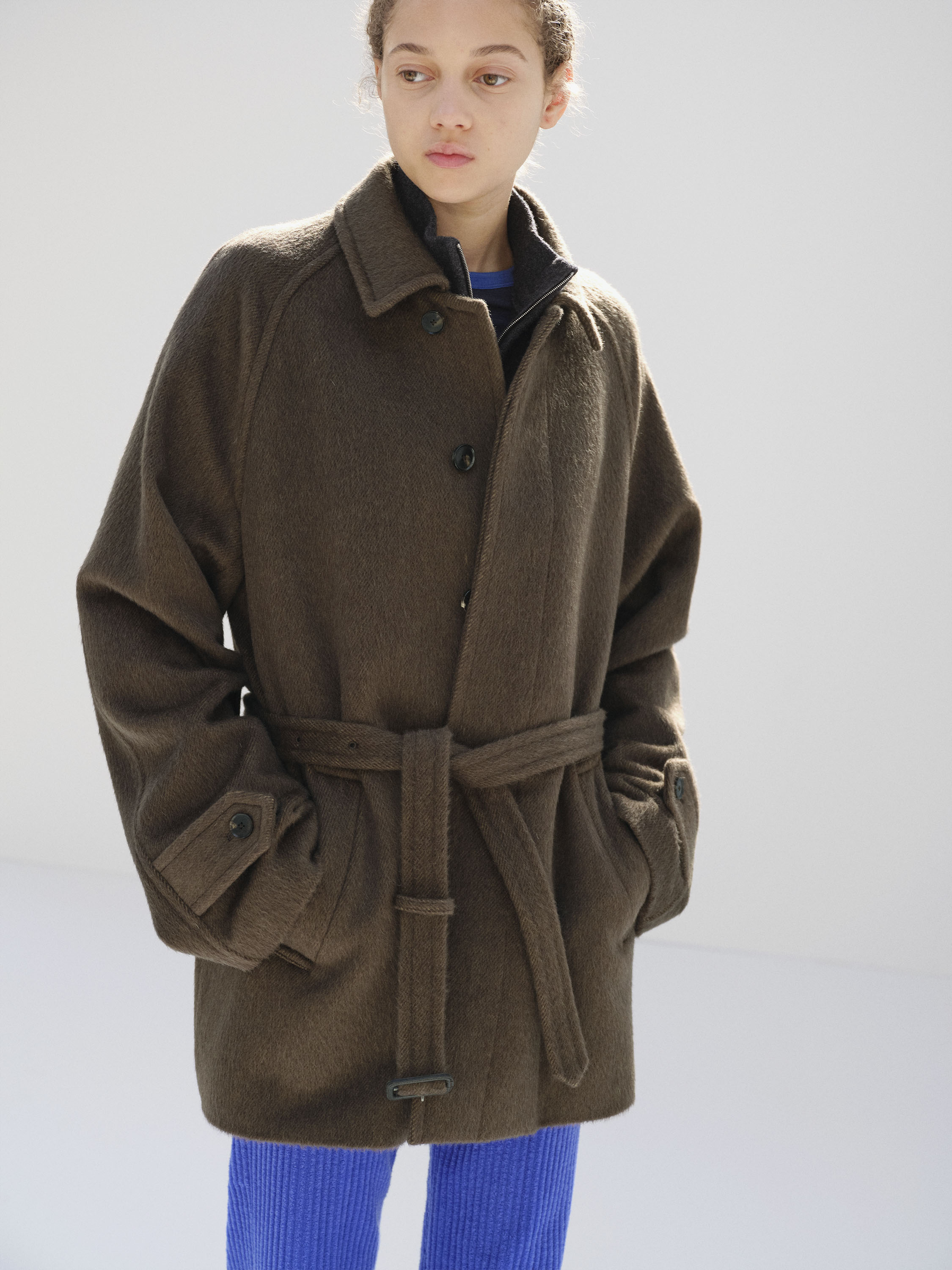 HAIRY WOOL MOHAIR CHAMBRAY SOUTIEN COLLAR COAT 詳細画像 BROWN 1