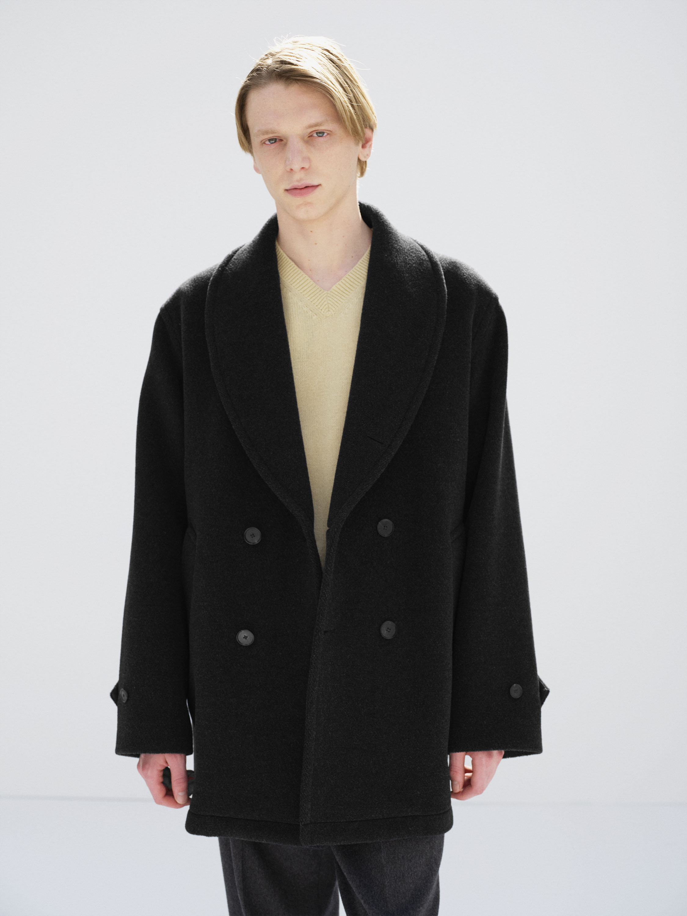 WOOL HERRINGBONE SHAWL COLLAR COAT 詳細画像 DARK CHARCOAL 1
