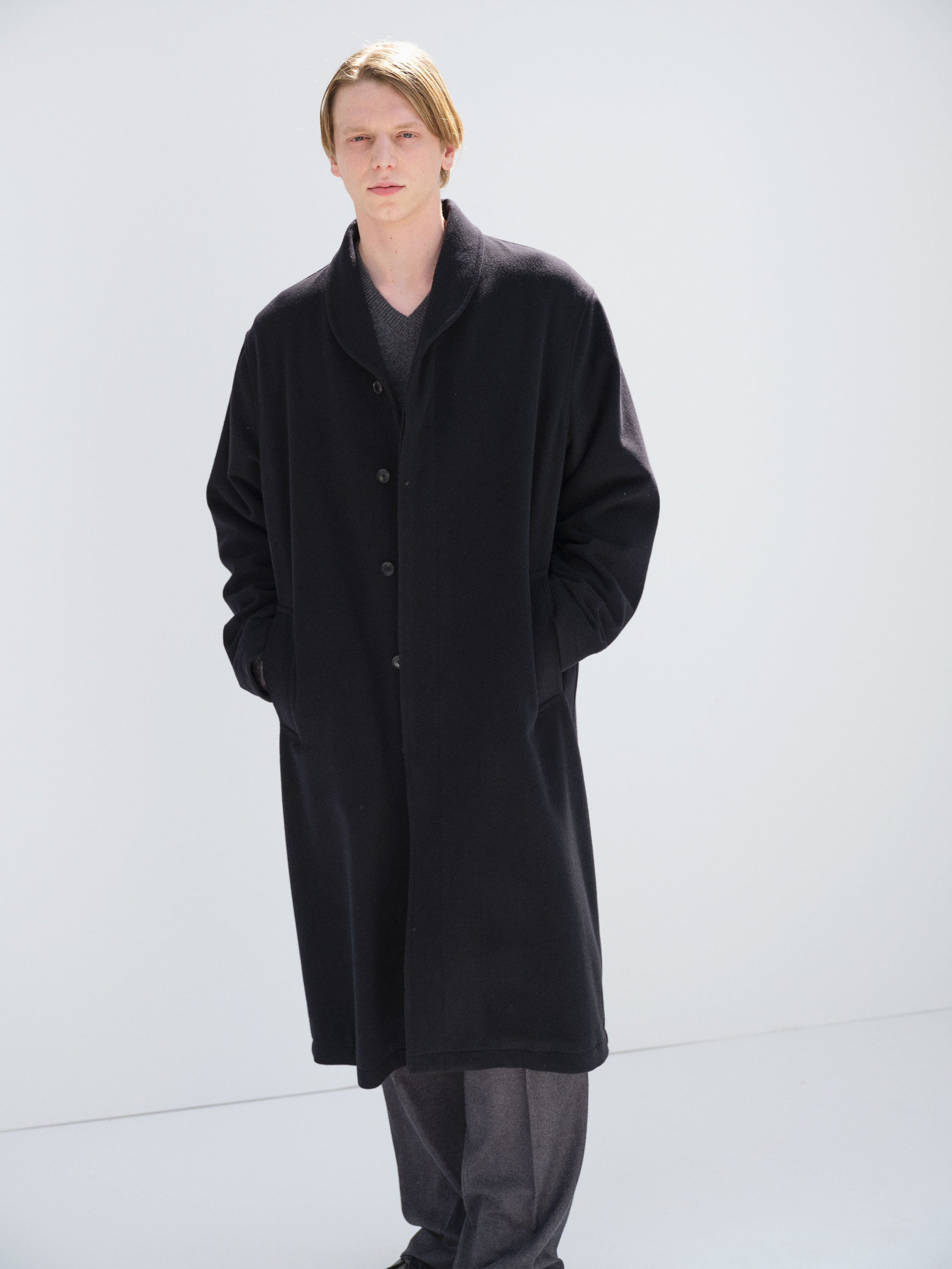 SUPER FINE WOOL MOSSER SHAWL COLLAR COAT 詳細画像 BLACK 4