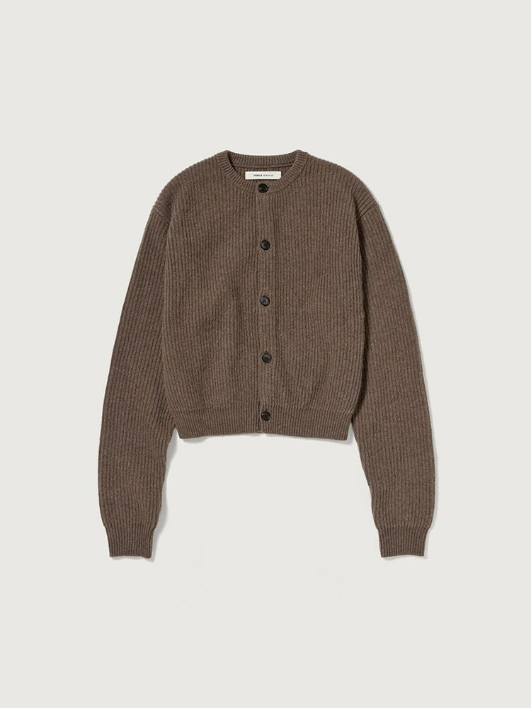 SUPER FINE WOOL CASHMERE RIB KNIT CARDIGAN