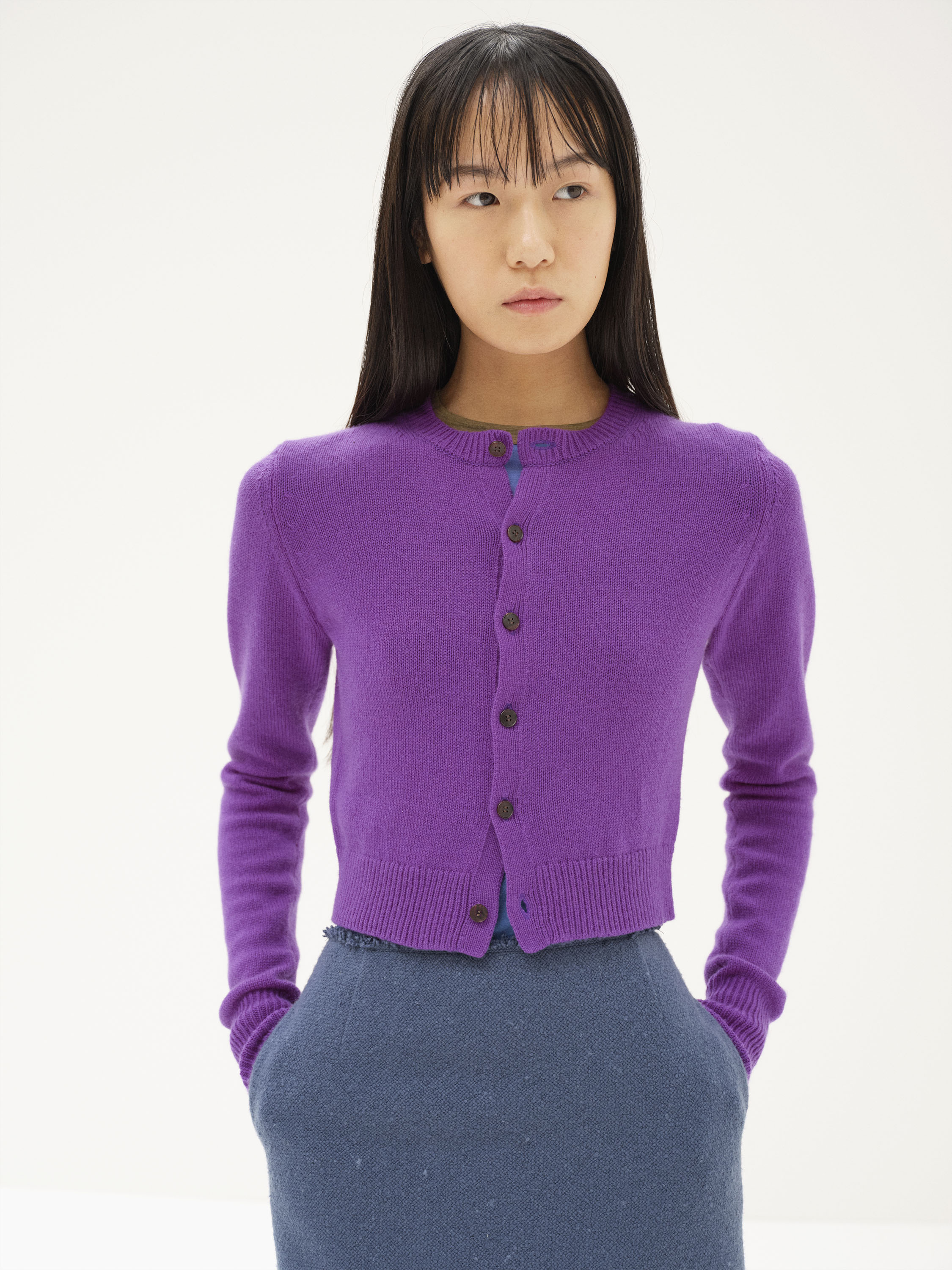 LIGHT CASHMERE KNIT CREW-NECK CARDIGAN 詳細画像 PURPLE 2