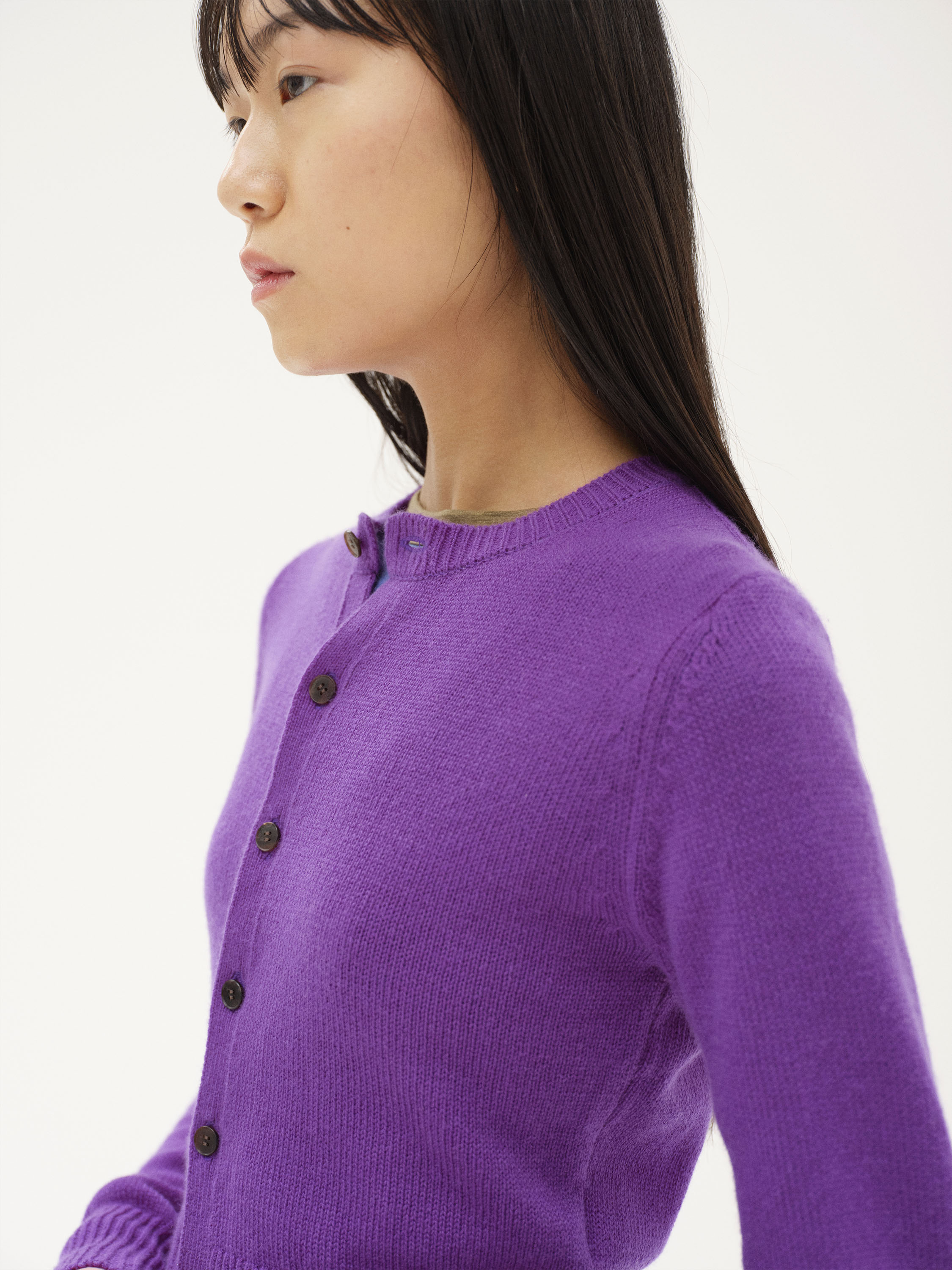 LIGHT CASHMERE KNIT CREW-NECK CARDIGAN 詳細画像 PURPLE 3