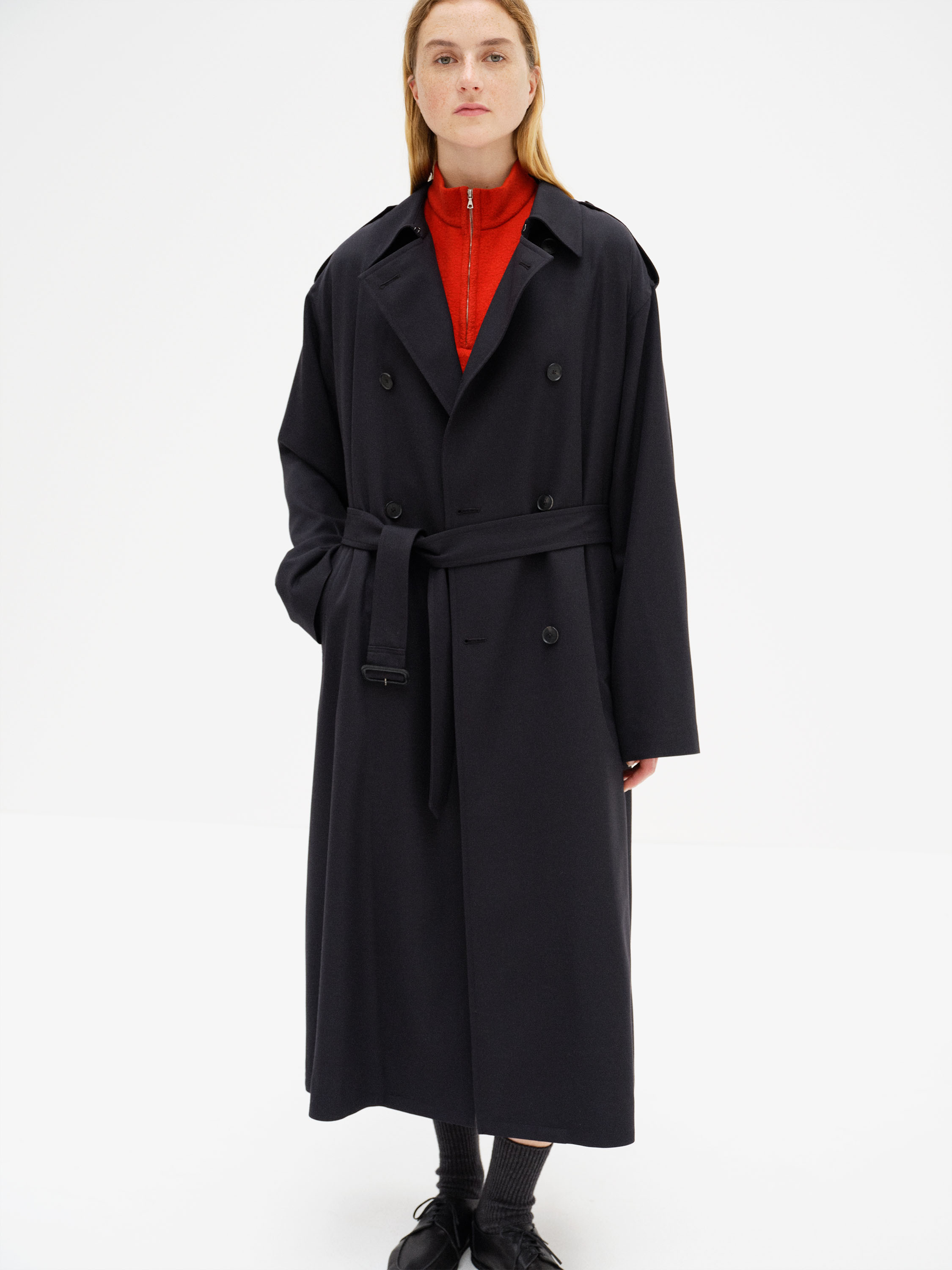 ULTRA FINE WOOL TRENCH COAT WITH DETACHABLE LINER 詳細画像 DARK NAVY × MIX GREEN 5
