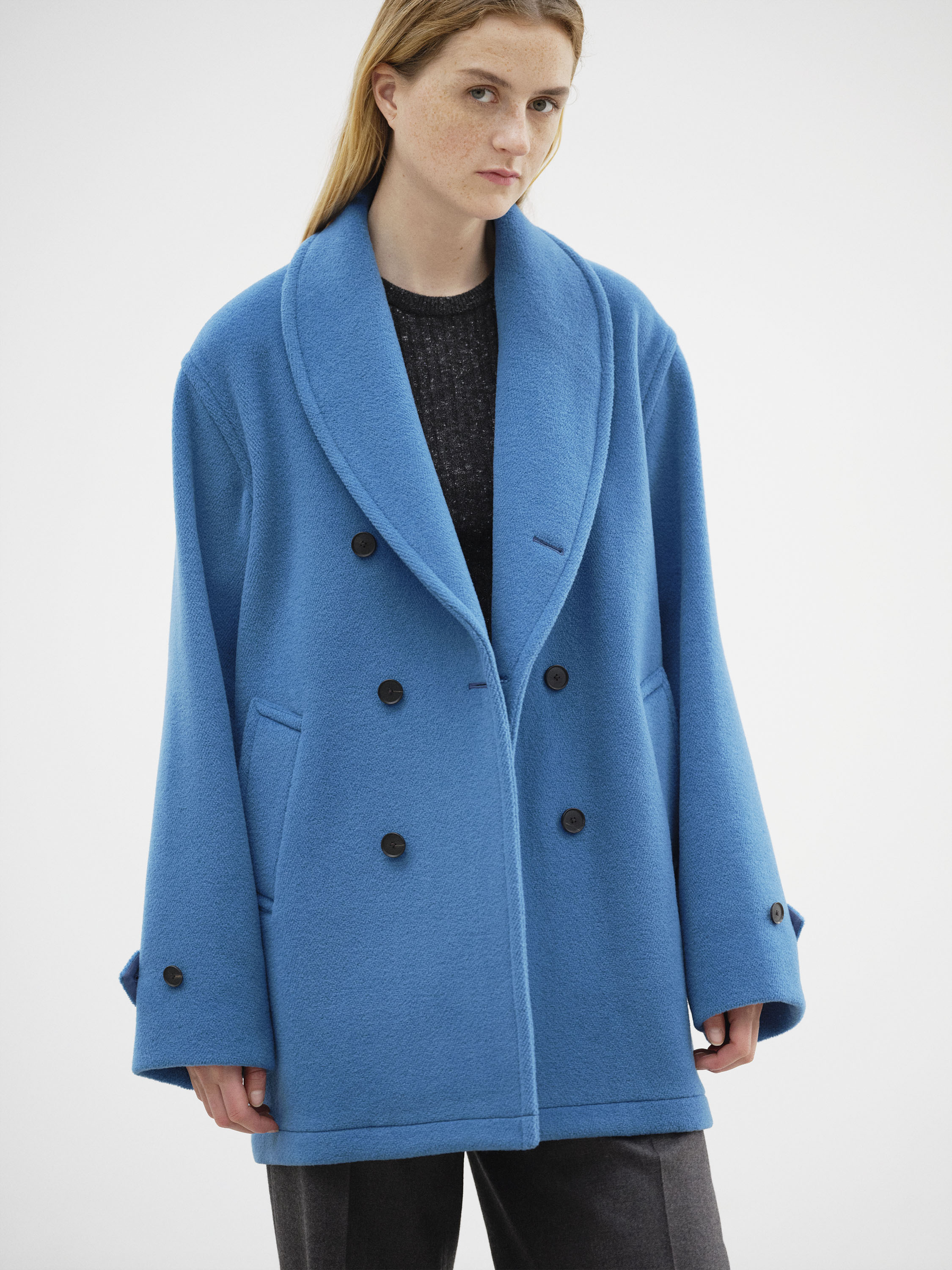 WOOL HERRINGBONE SHAWL COLLAR COAT 詳細画像 CERULEAN BLUE 1