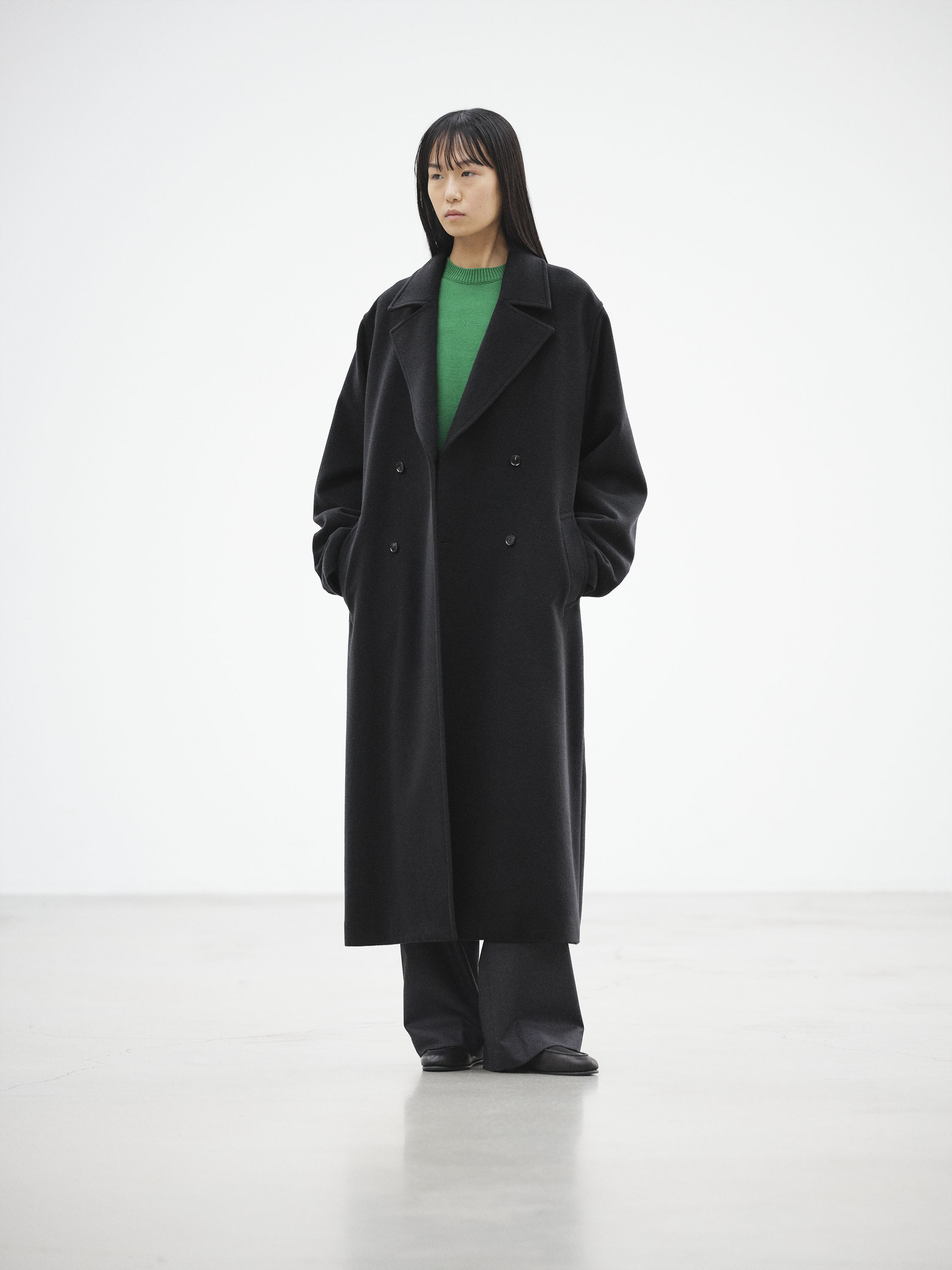 SUPER FINE WOOL MOSSER DOUBLE-BREASTED COAT 詳細画像 BLACK 1