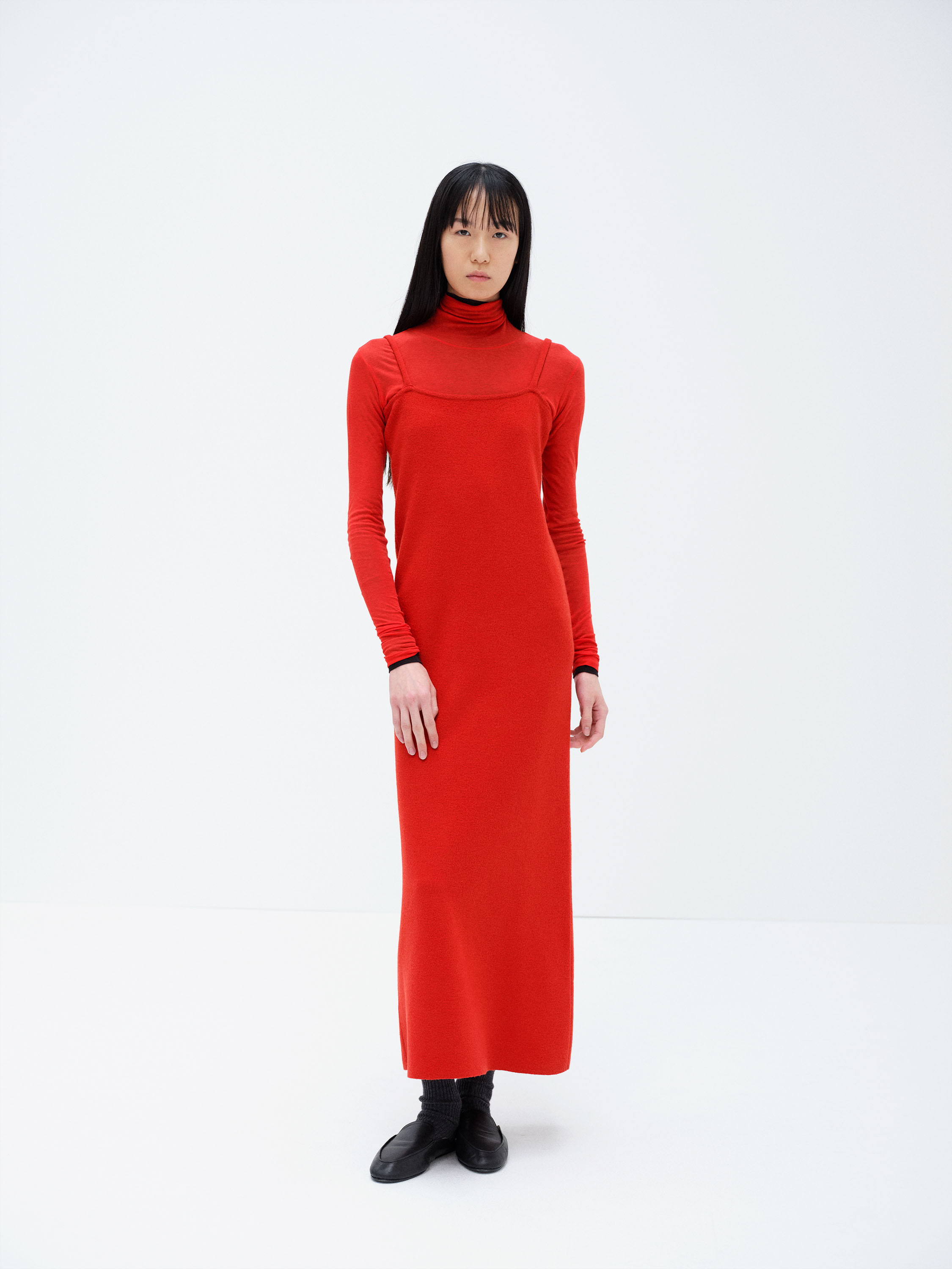 SMOOTH FULLED WOOL KNIT DRESS 詳細画像 RED 2